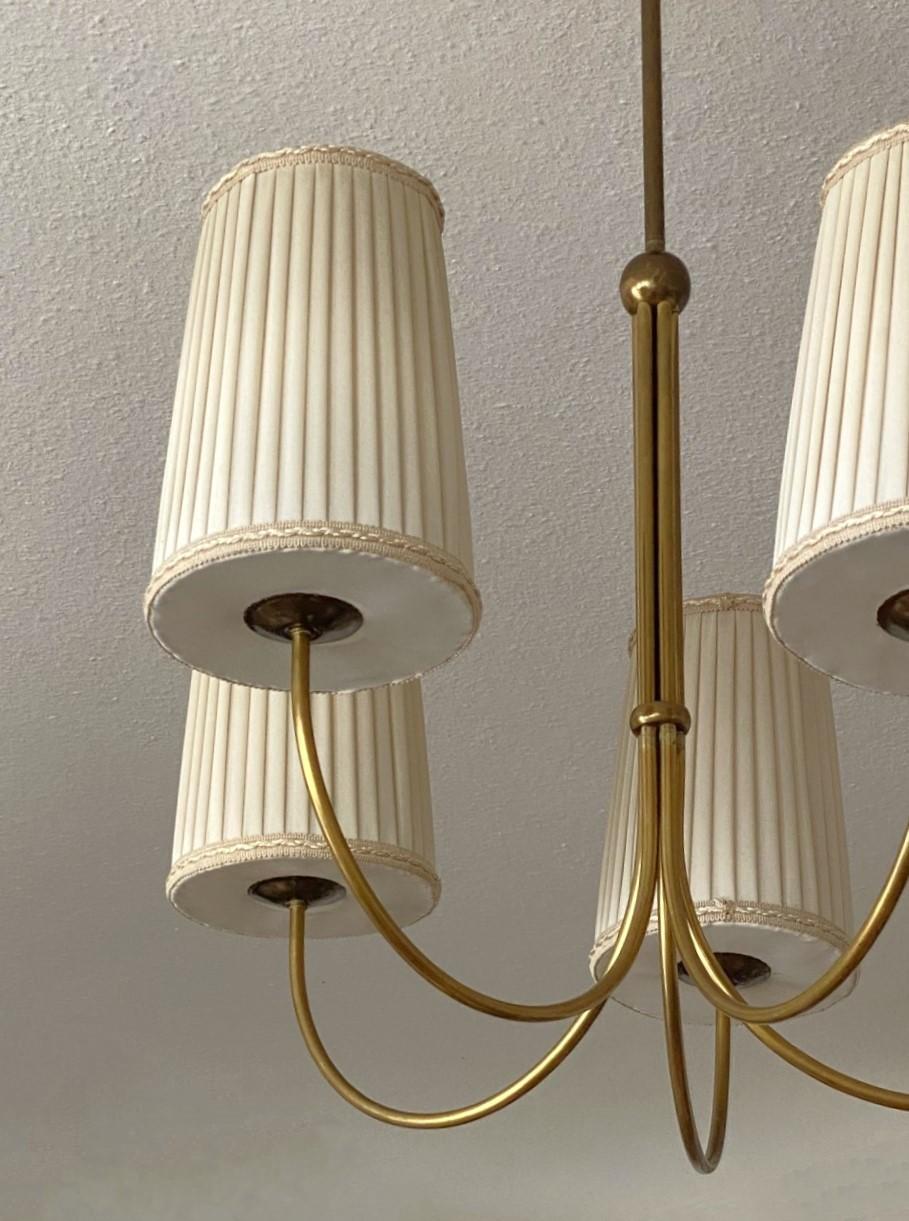 Austrian Brass Chandelier by Josef Frank for Kalmar with Pleated Shades, 1950s 3