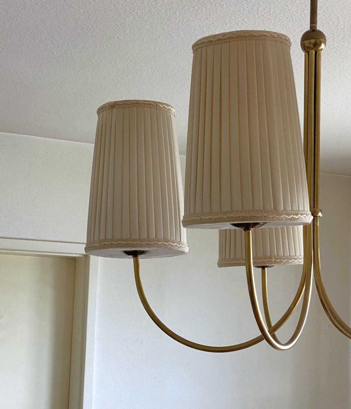 Austrian Brass Chandelier by Josef Frank for Kalmar with Pleated Shades, 1950s 4