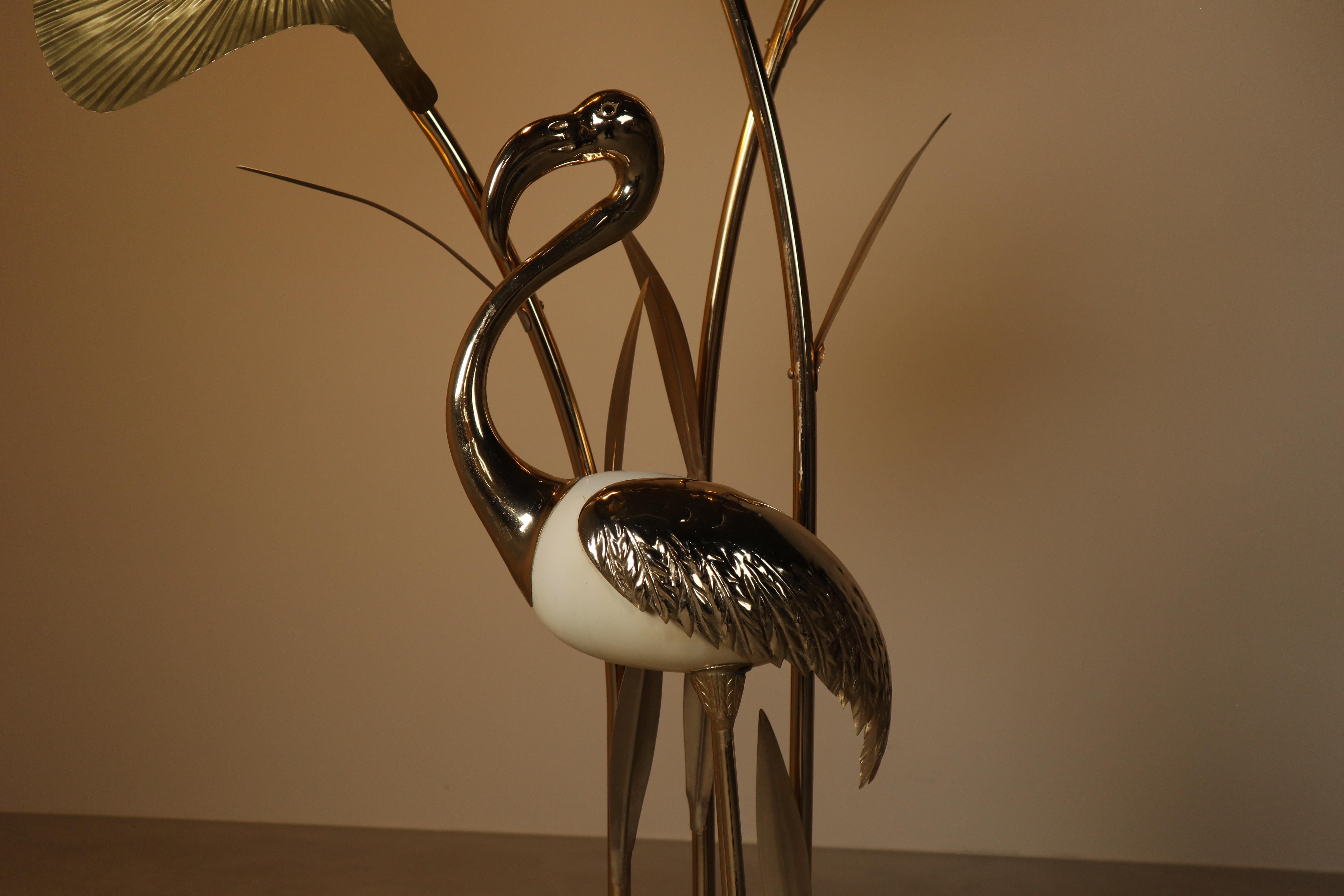 Große Flamingo-Stehleuchte aus Messing mit skulpturalen Ginkgo-Blättern, Italien, 1970er Jahre im Angebot 6