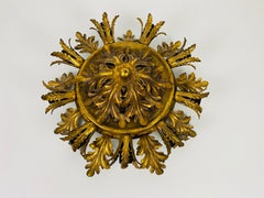 Large Brass Florentine Flower Shape Flush Mount by Banci, Italy, 1950s