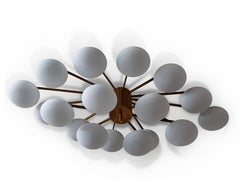 Large Brass Flush Mount with Opaline Glass Globes