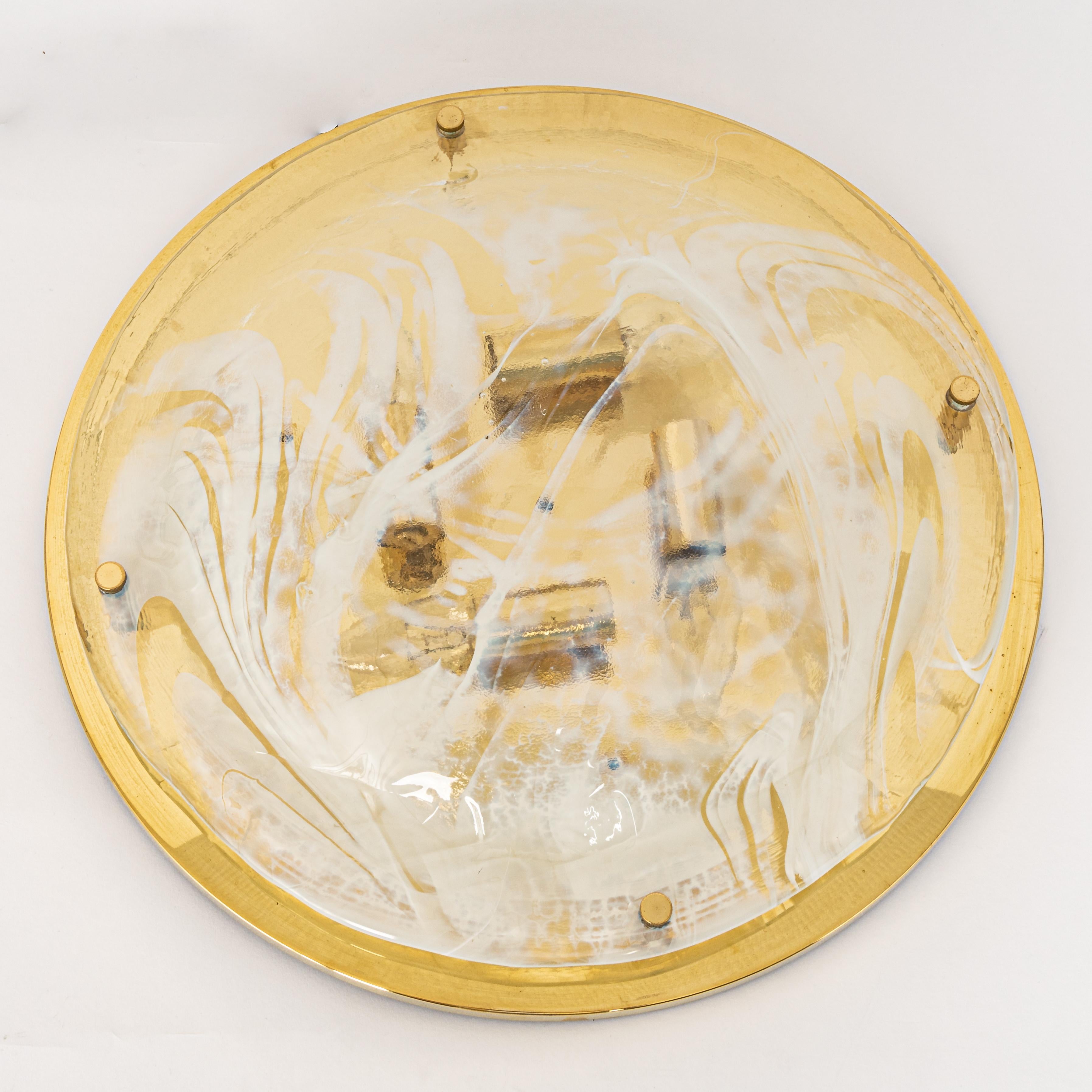 Mid-Century Modern Large Brass Flushmount Murano by Hillebrand, Germany, 1970s For Sale