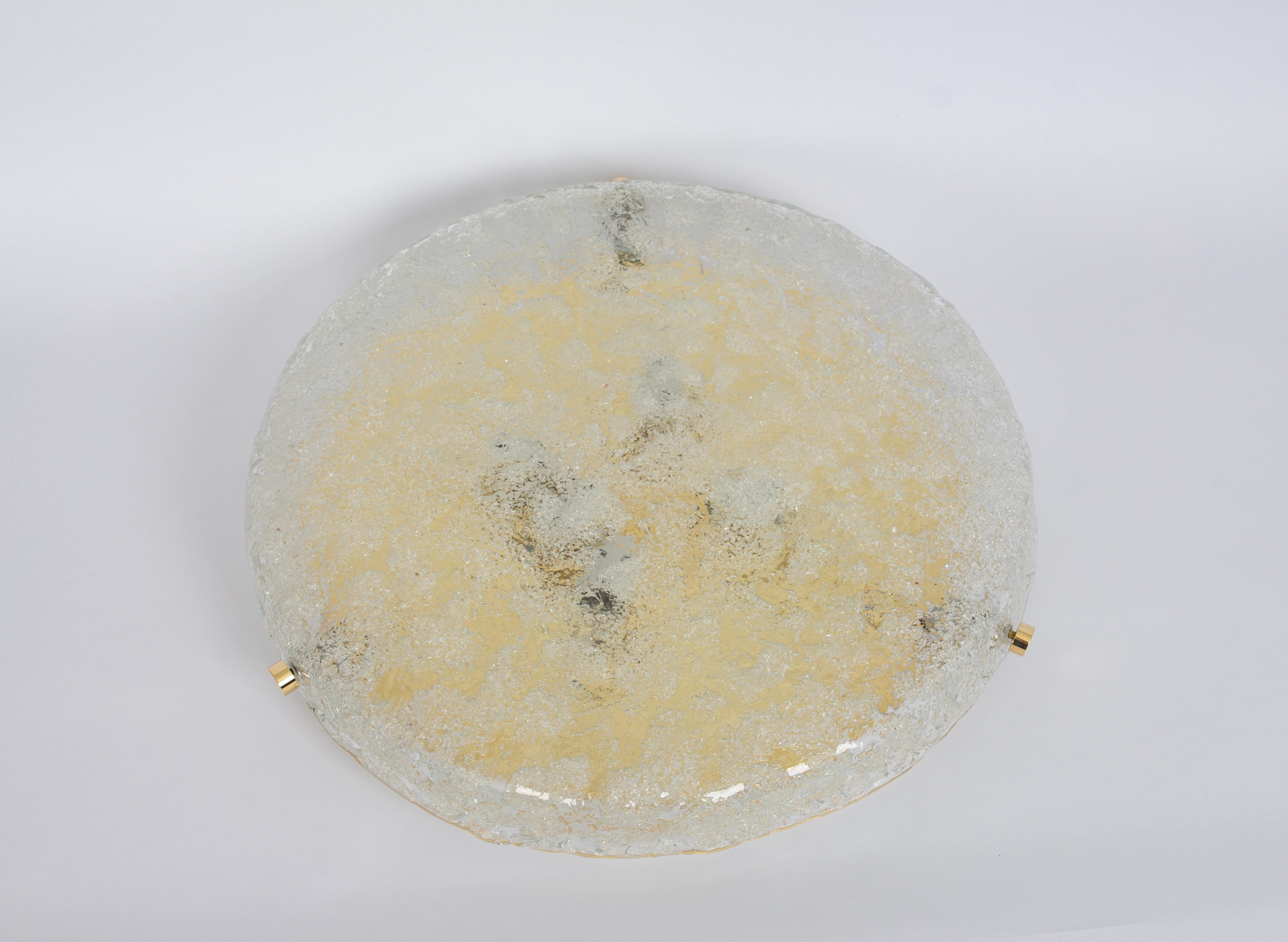 Mid-Century Modern Large Brass Flushmount Murano by Hillebrand, Germany, 1970s For Sale