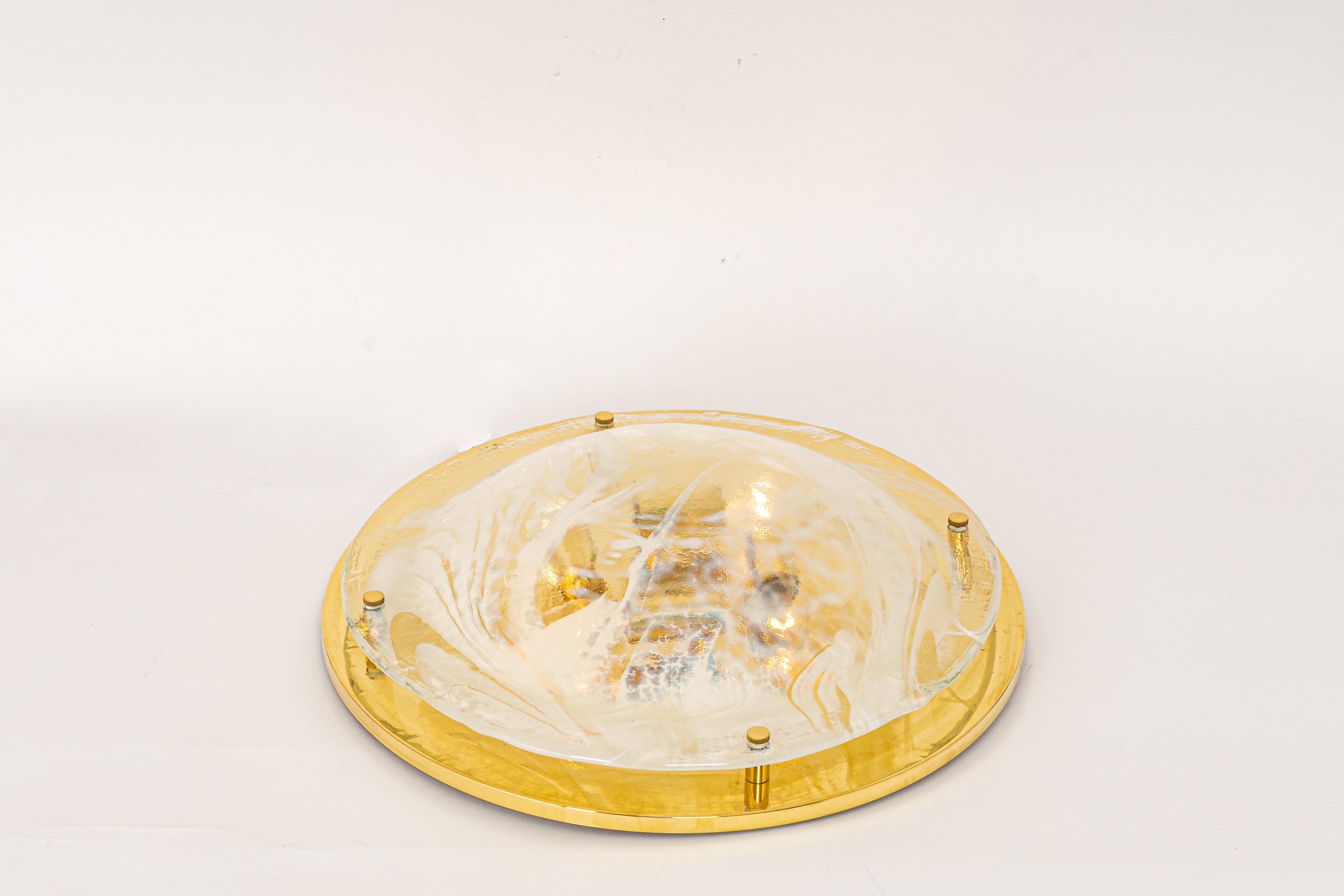 Late 20th Century Large Brass Flushmount Murano by Hillebrand, Germany, 1970s For Sale