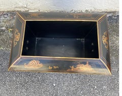 Large Brass Footed Tole Chinoiserie Rectangular Cache Pot