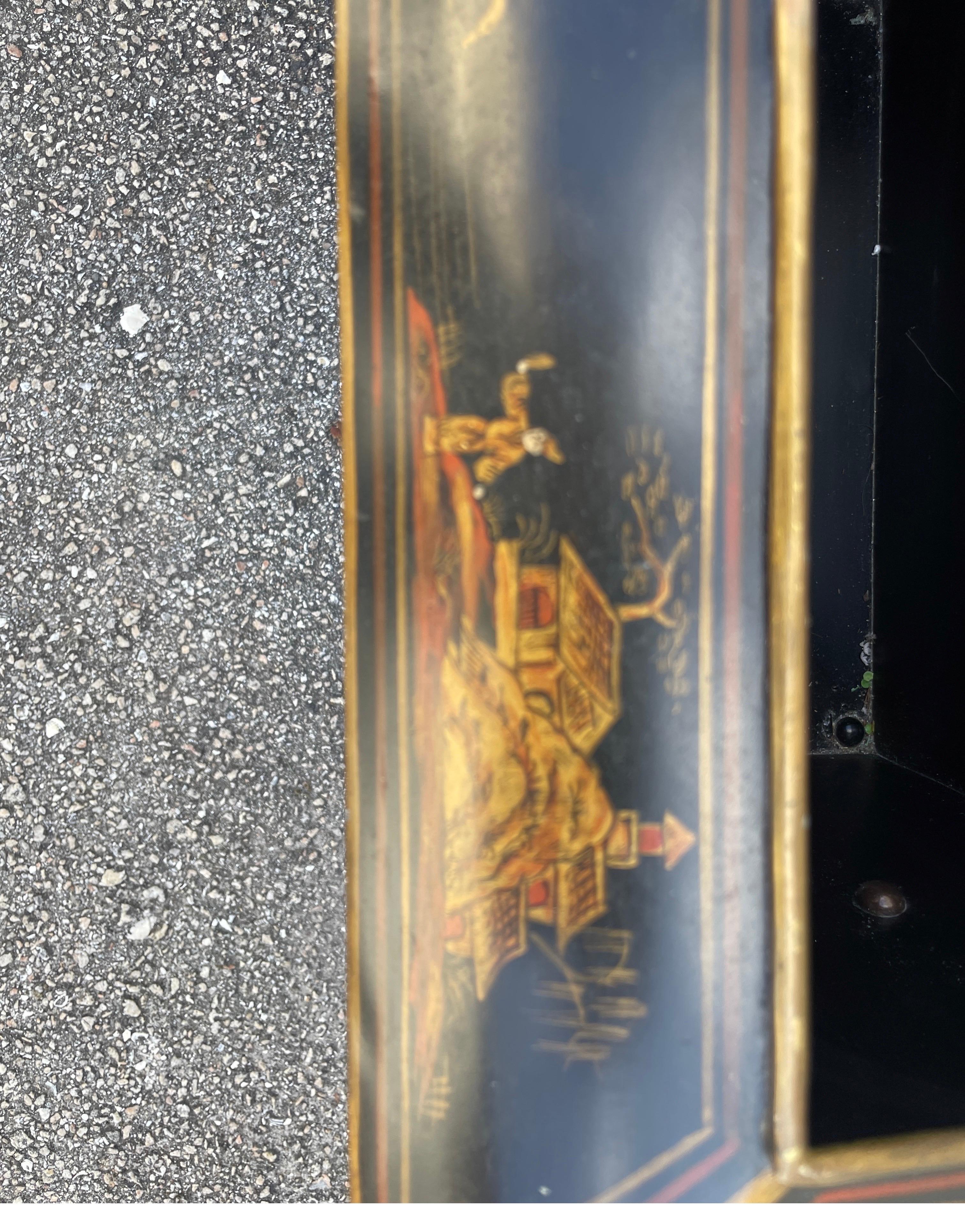 20th Century Large Brass Footed Tole Chinoiserie Rectangular Cache Pot For Sale
