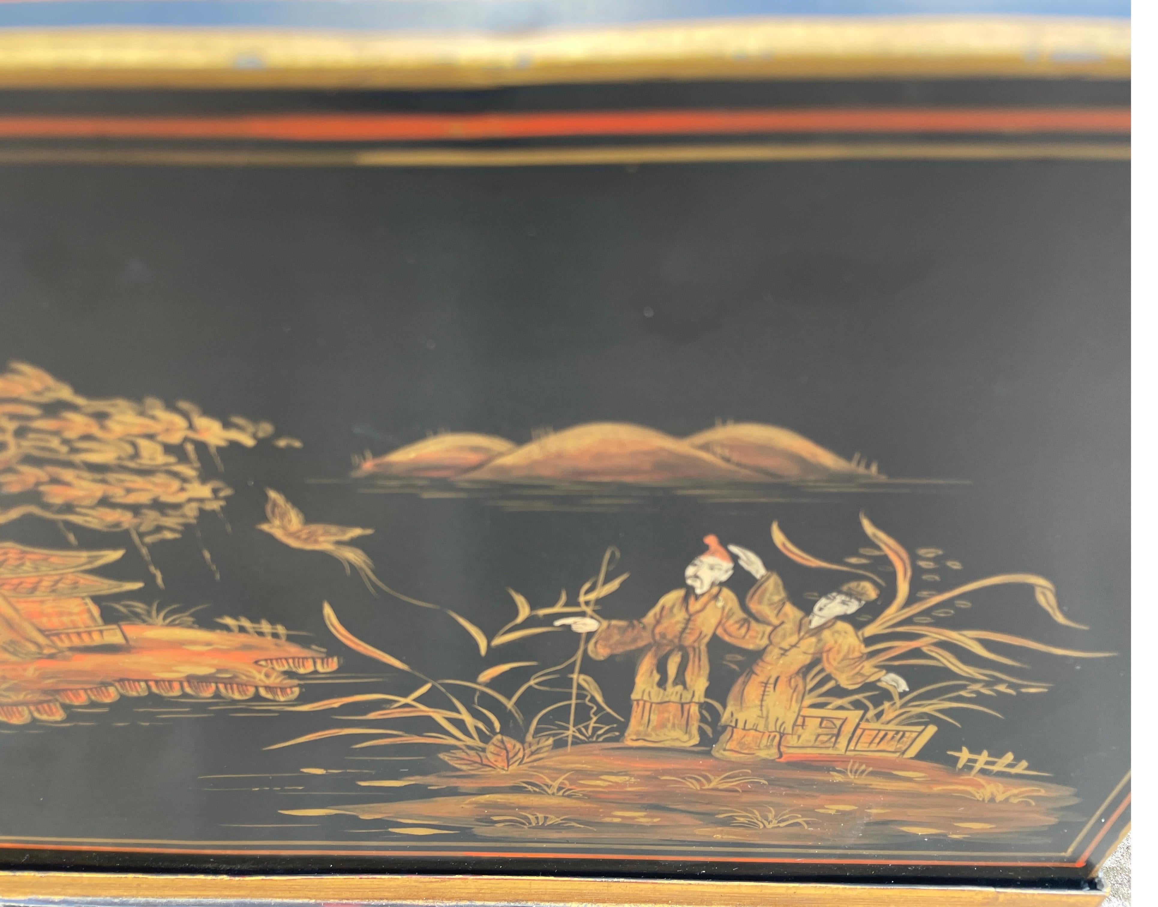 Large Brass Footed Tole Chinoiserie Rectangular Cache Pot For Sale 3
