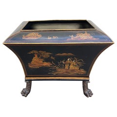 Große Messing Fuß Tole Chinoiserie Rechteckig Cache Topf