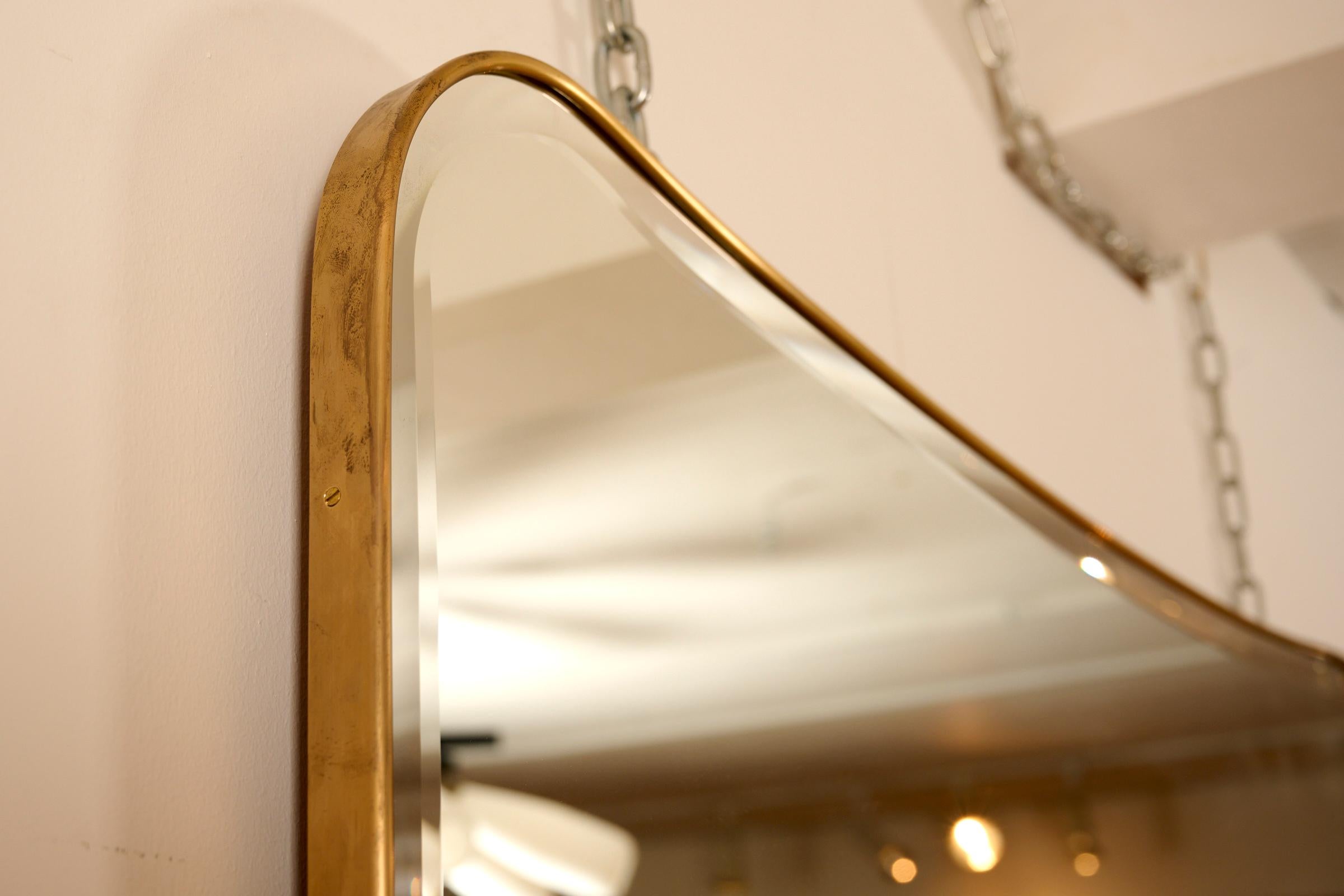 Mid-Century Modern Large Brass Frame Mirror with Bevel For Sale
