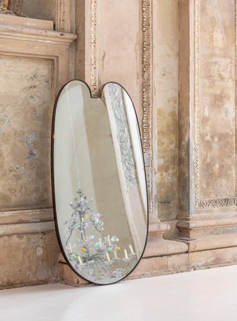 Italian Large Brass Frame Wall Mirror Attributed to Gio Ponti