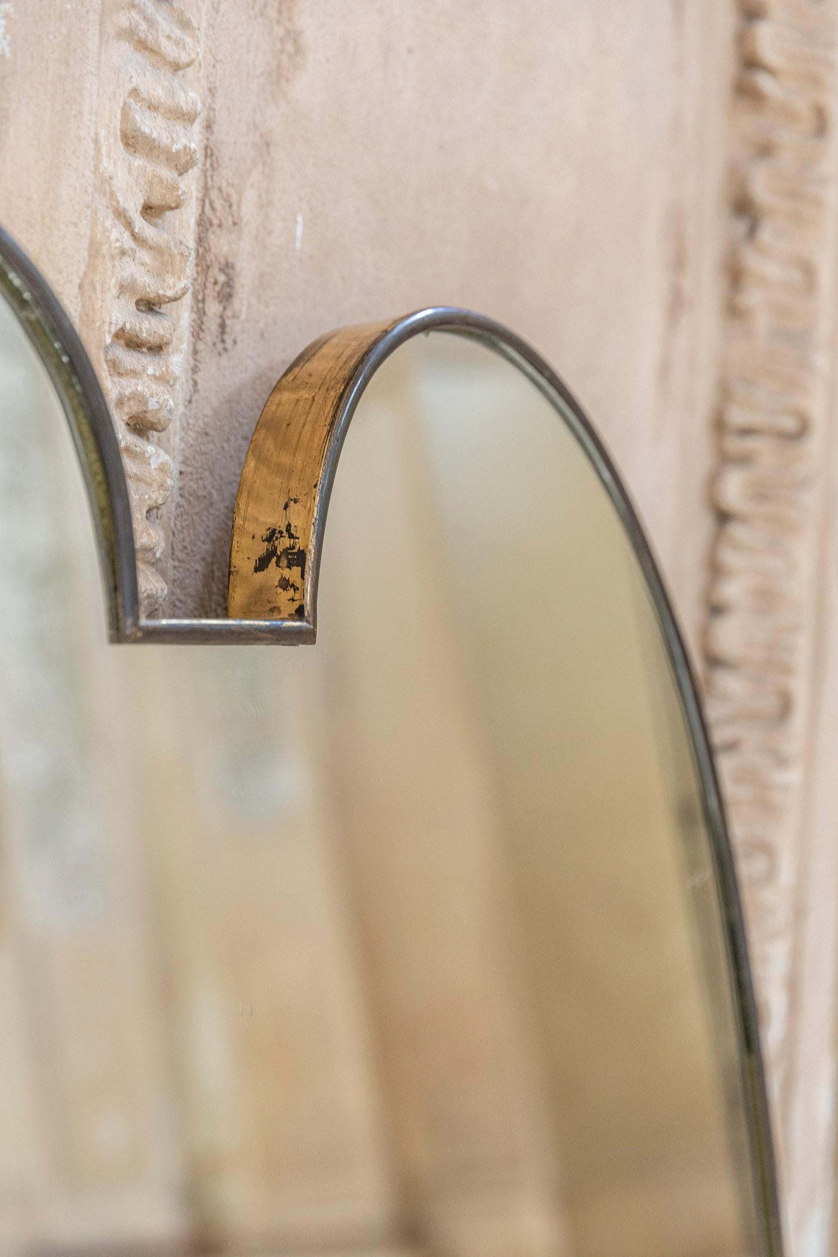 Mid-20th Century Large Brass Frame Wall Mirror Attributed to Gio Ponti