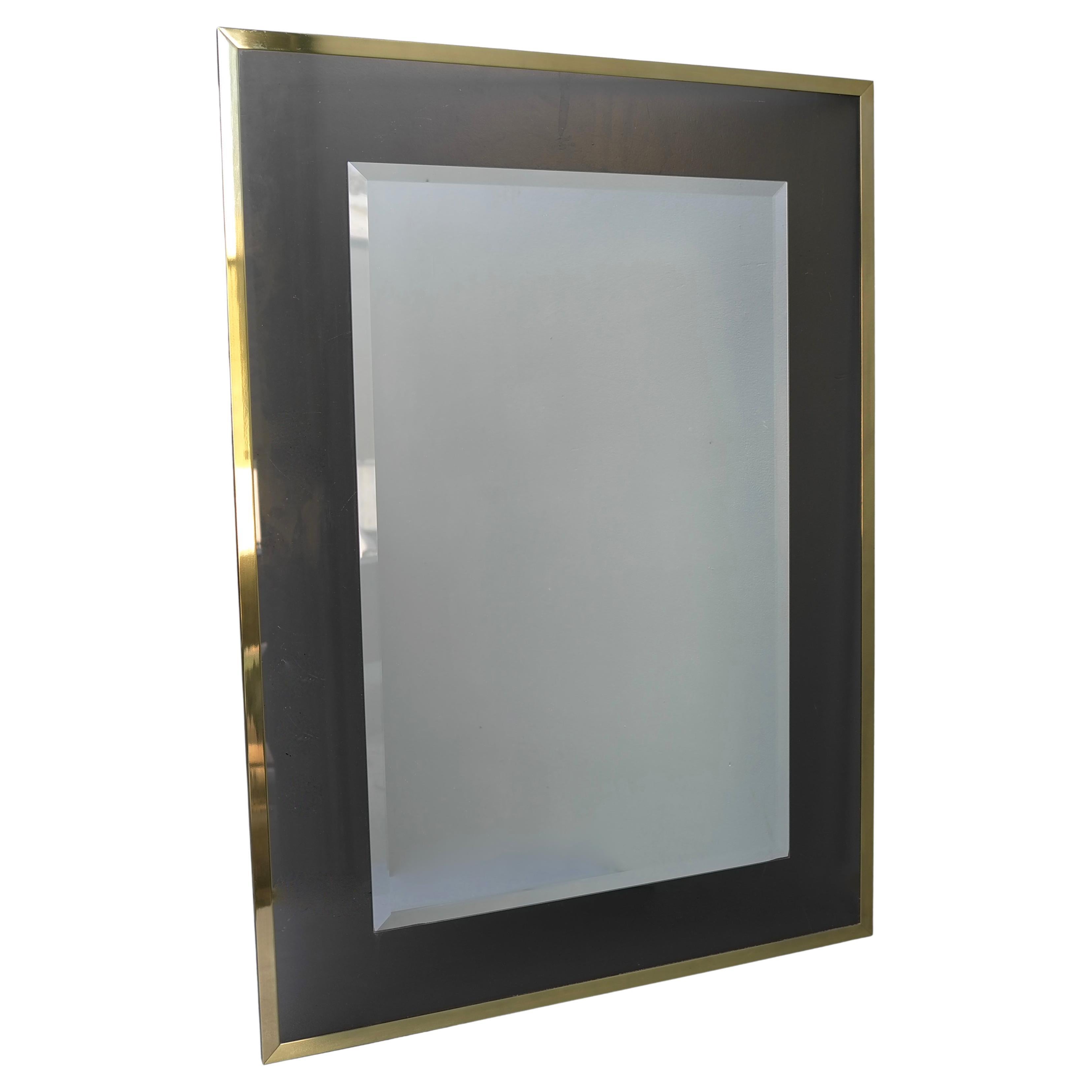 Large Brass Framed Mirror and Smoked Glass, Belgium 1970's For Sale
