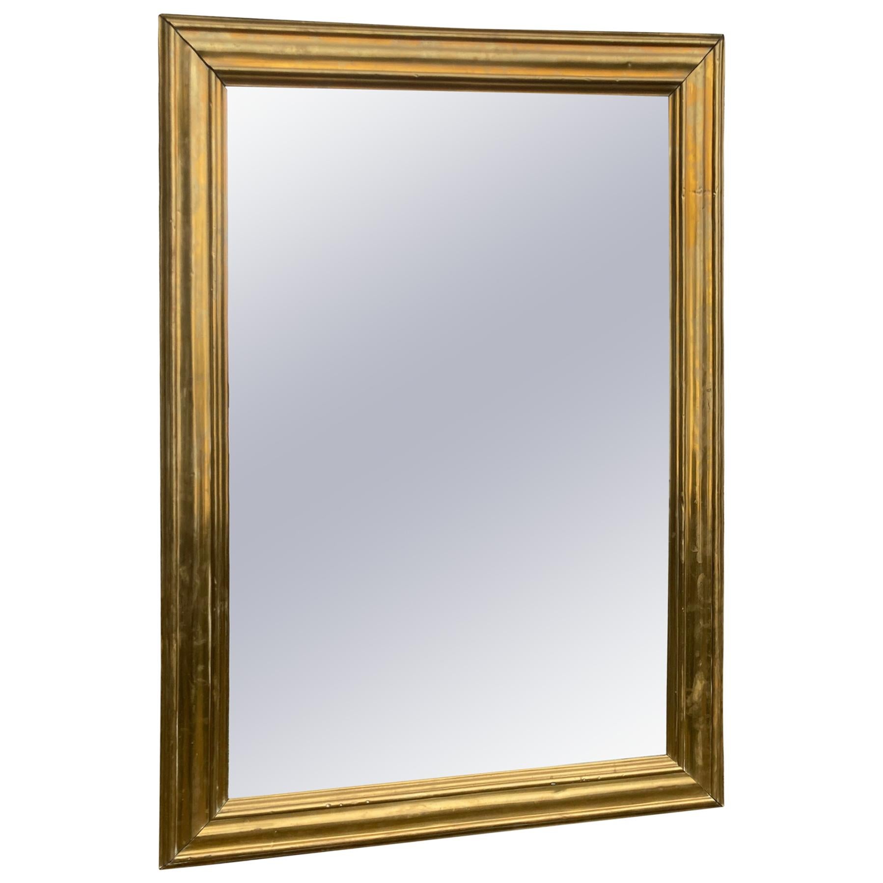 Large Brass Framed Mirror For Sale