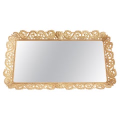 Large Brass Framed Mirrored Vanity Tray
