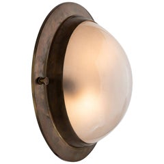 Large Brass and Frosted Glass Flush Mount, Italy, circa 1950