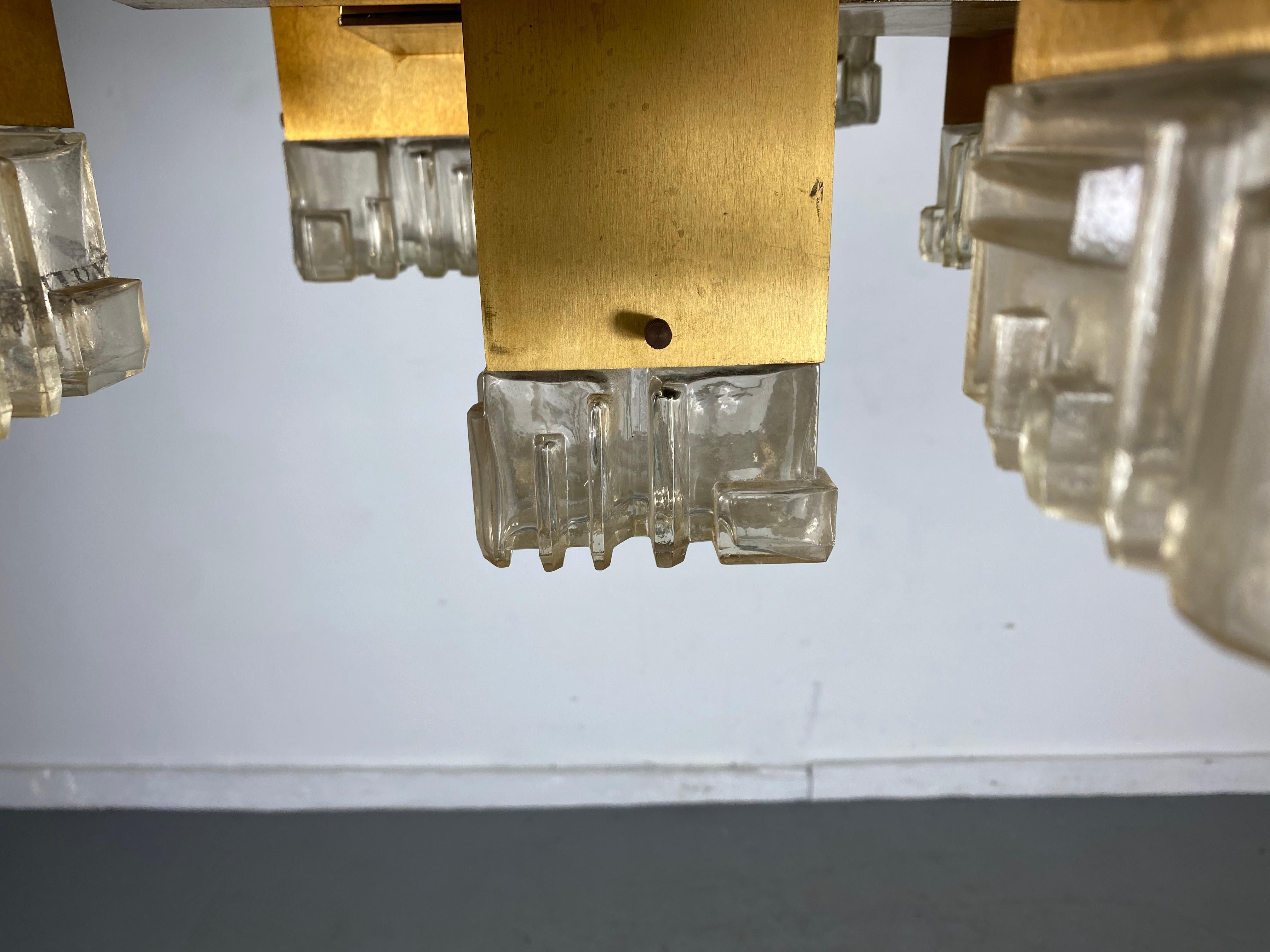 Mid-Century Modern Large Brass Gaetano Sciolari Style 'CUBIC' Chandelier Hanging Pendant