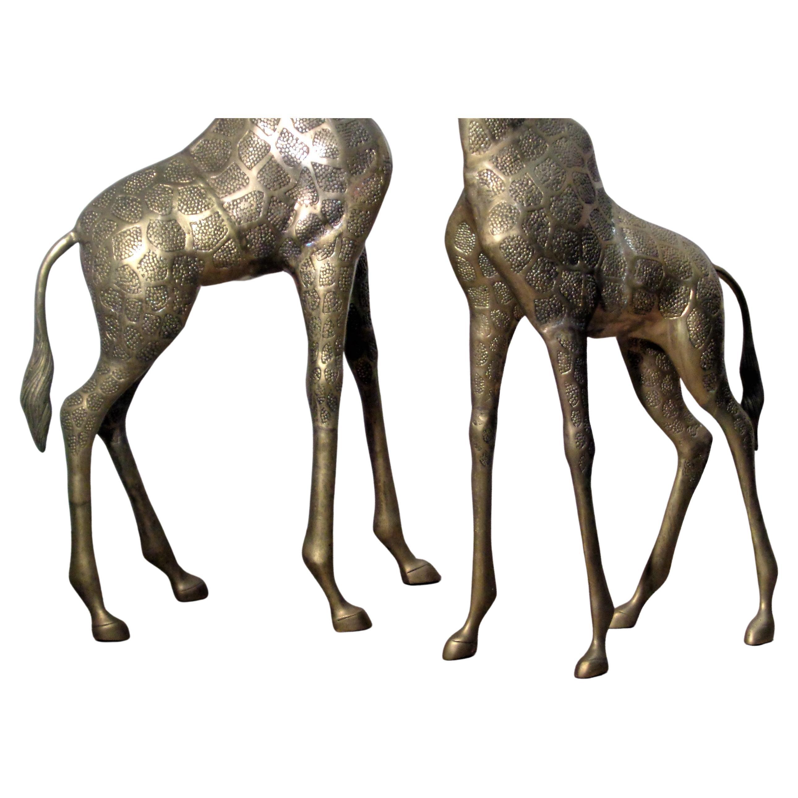 Hollywood Regency Large Brass Giraffes, Circa 1970