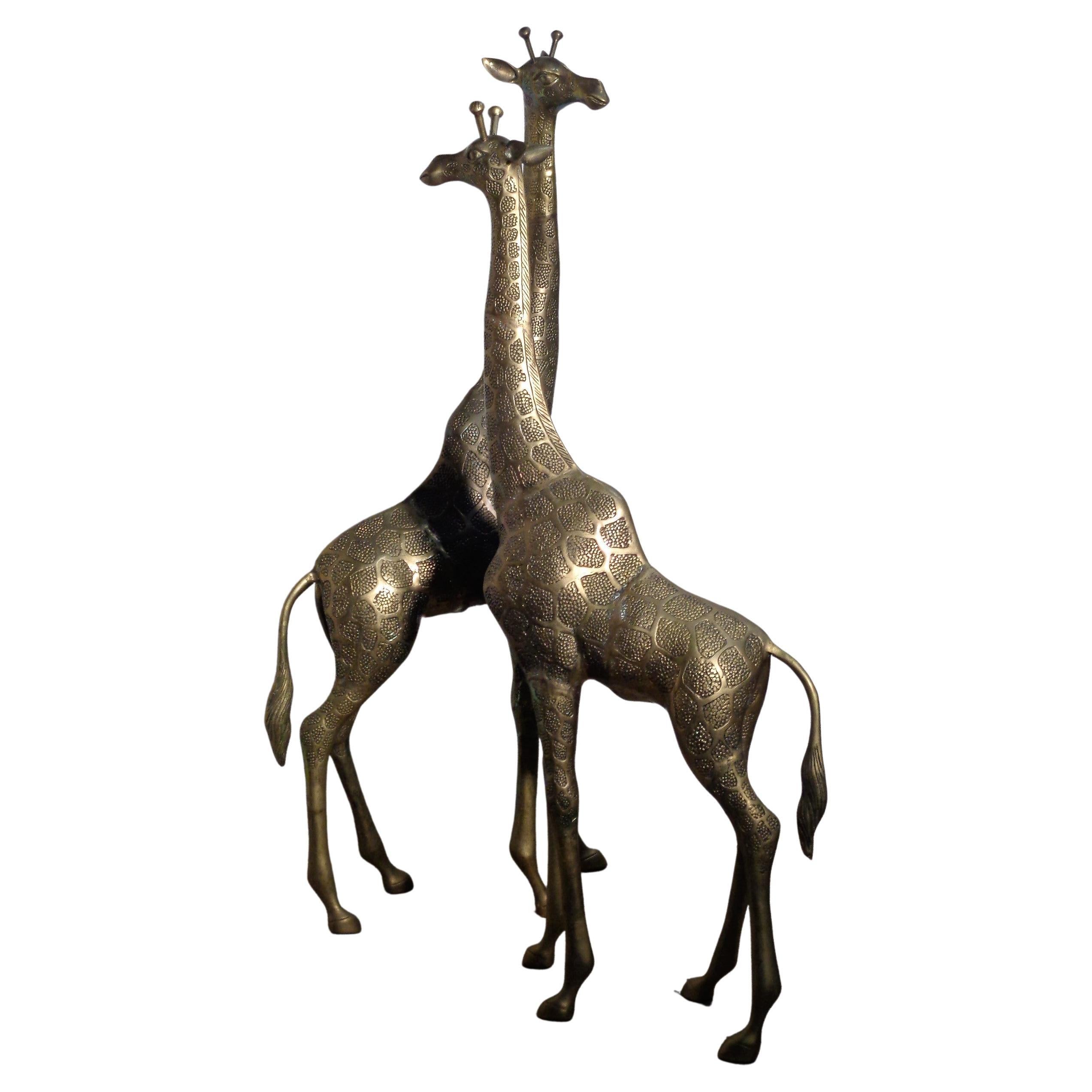 Metalwork Large Brass Giraffes, Circa 1970