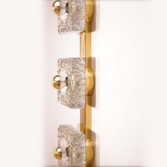 Large Brass Glass Wall Light Flush Mount by Hillebrand, 1960s