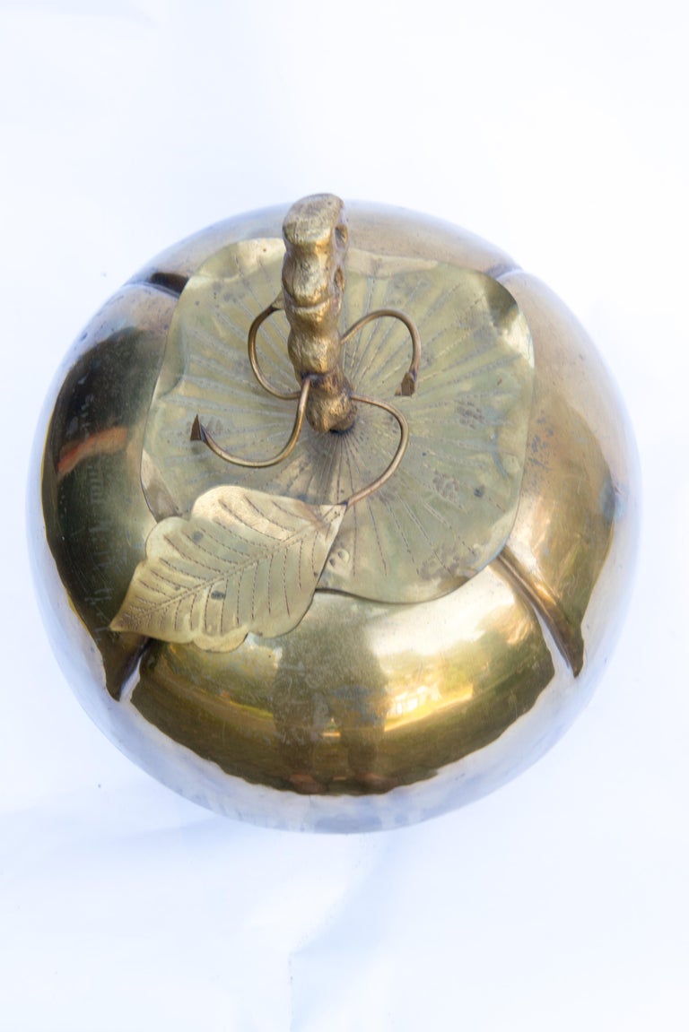 Unknown Large Brass Gourd Container For Sale
