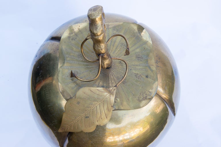 Mid-20th Century Large Brass Gourd Container For Sale