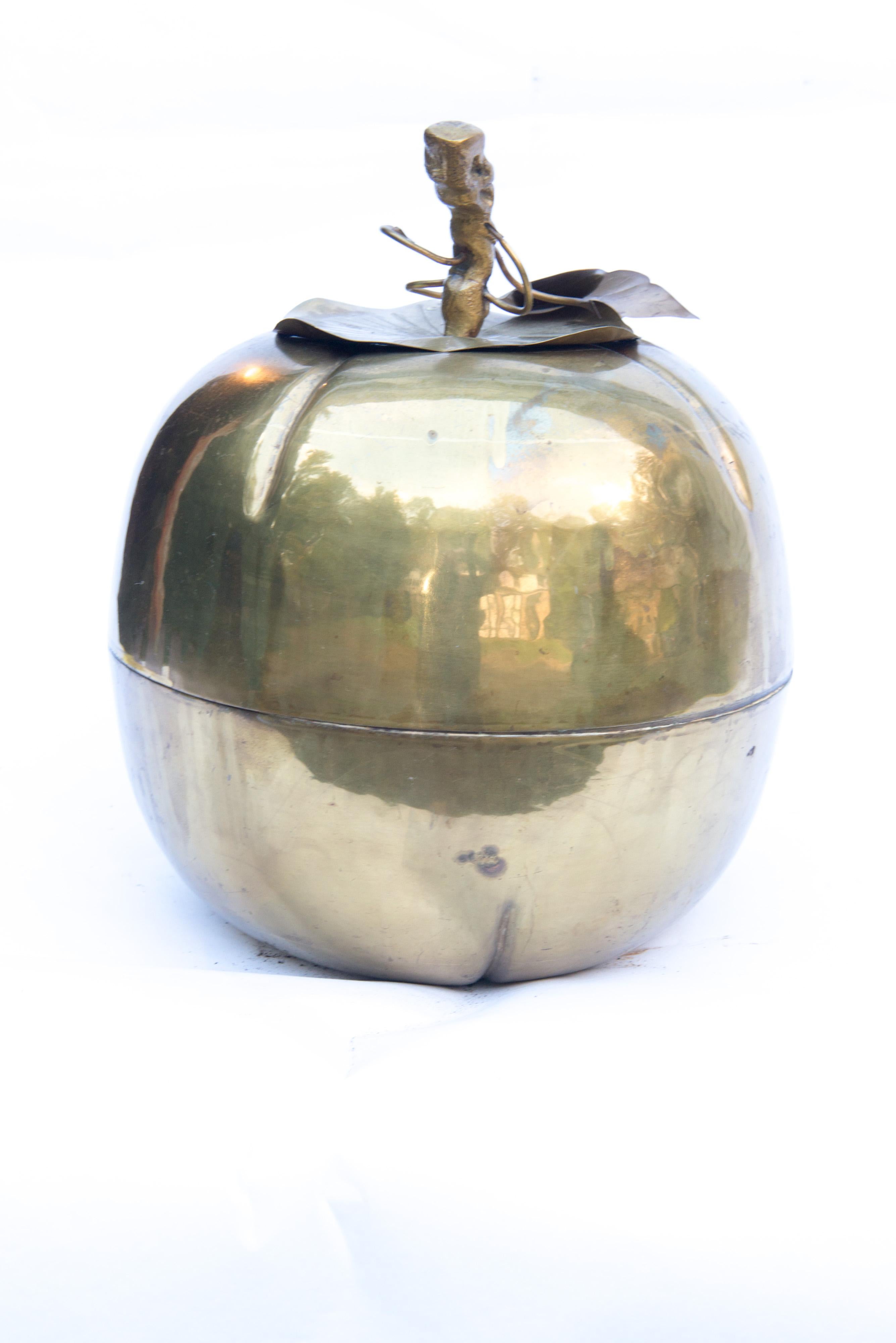 Mid-20th Century Large Brass Gourd Container For Sale