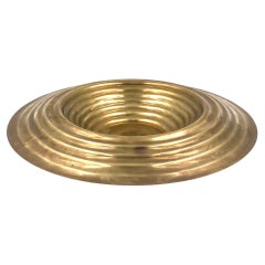 Vintage Large brass grooved centerpiece / vide poche, Italy 1970s