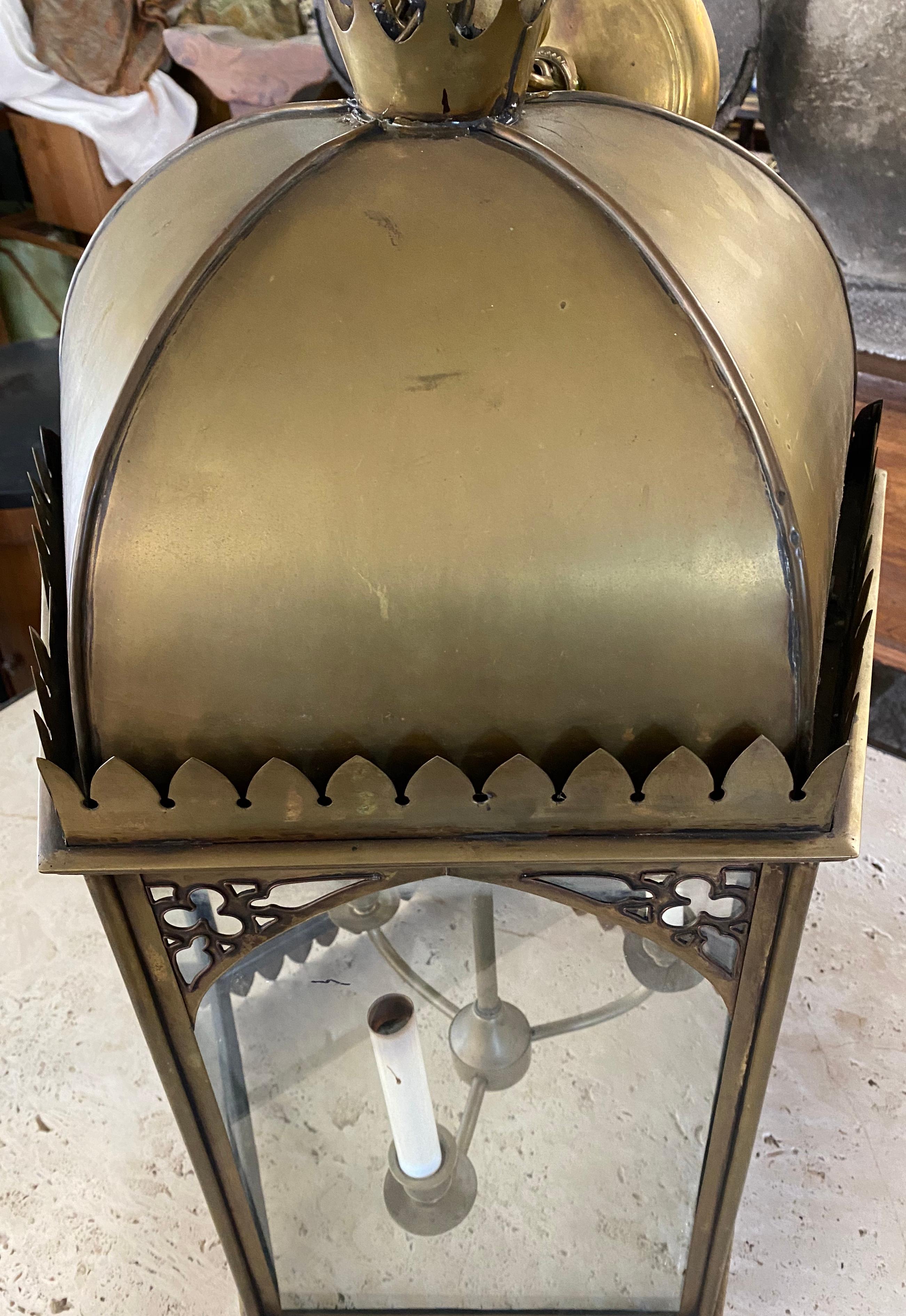 Large Brass Hanging Lantern In Good Condition In Sheffield, MA