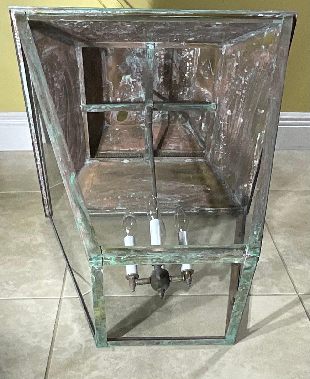 Large Brass Hanging Lantern - Grand Scale  22”x 22”x 34” For Sale 4