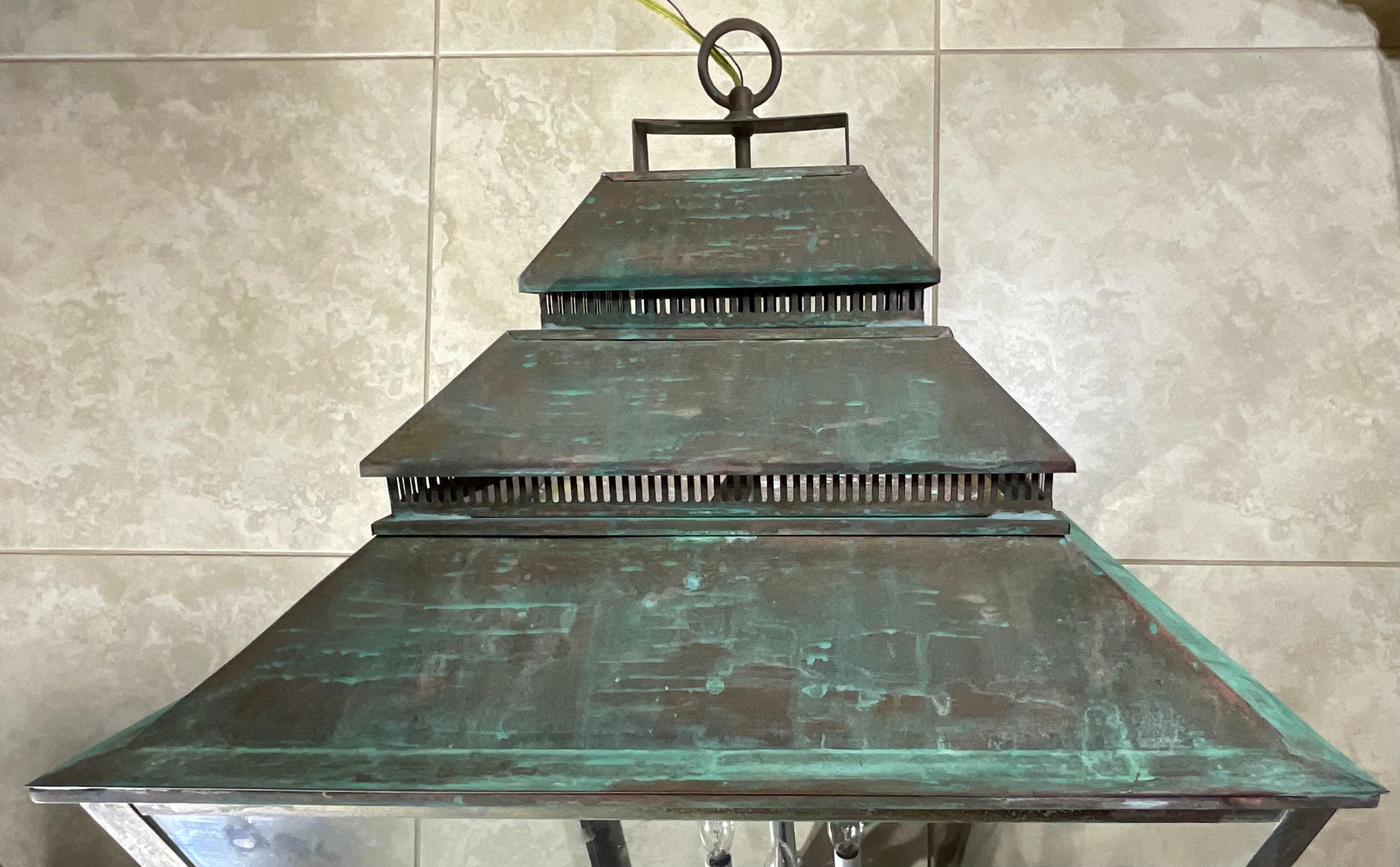 Large Brass Hanging Lantern - Grand Scale  22”x 22”x 34” For Sale 7