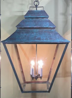 Large Brass Hanging Lantern - Grand Scale  22”x 22”x 34”