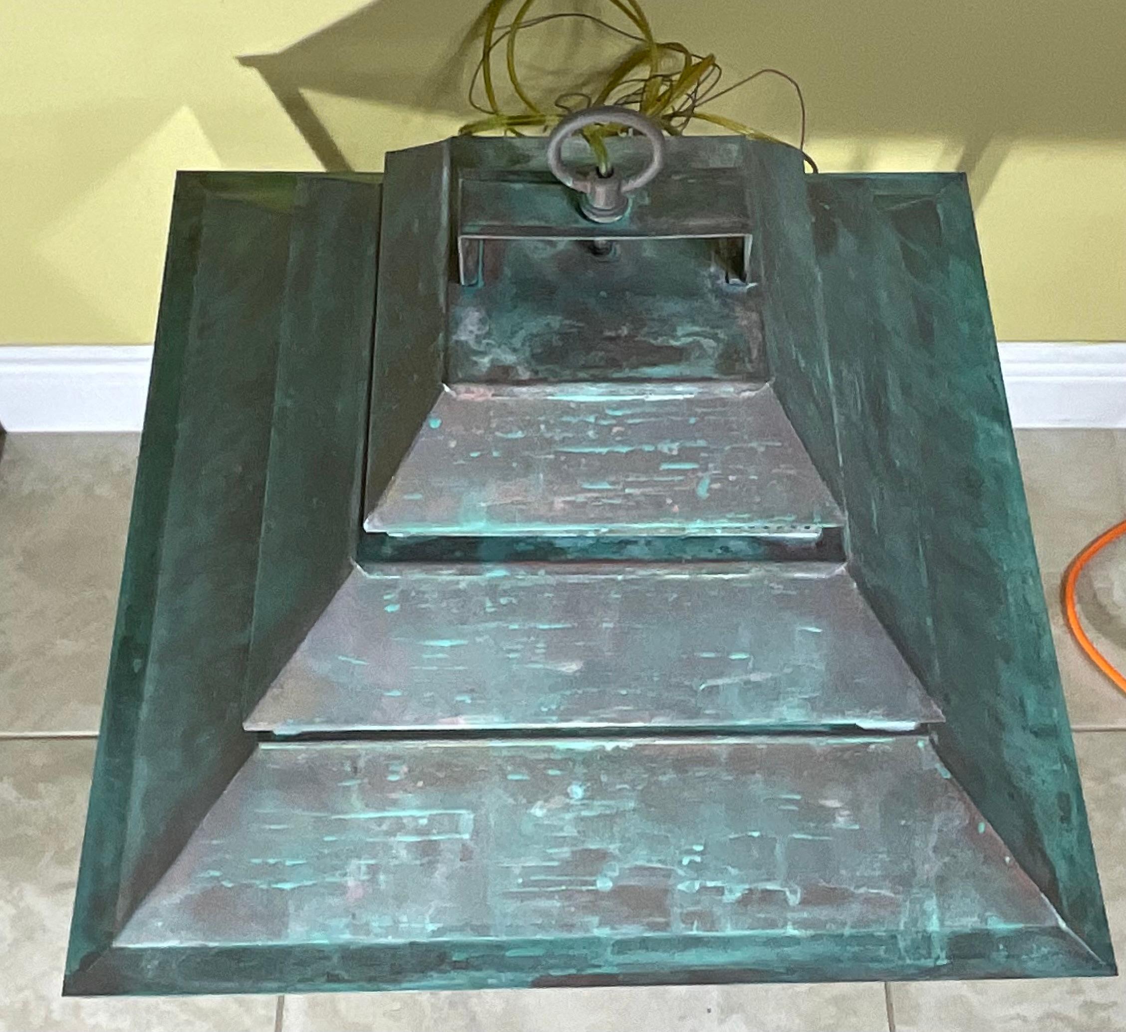 20th Century Large Brass Hanging Lantern - Grand Scale  22”x 22”x 34” For Sale