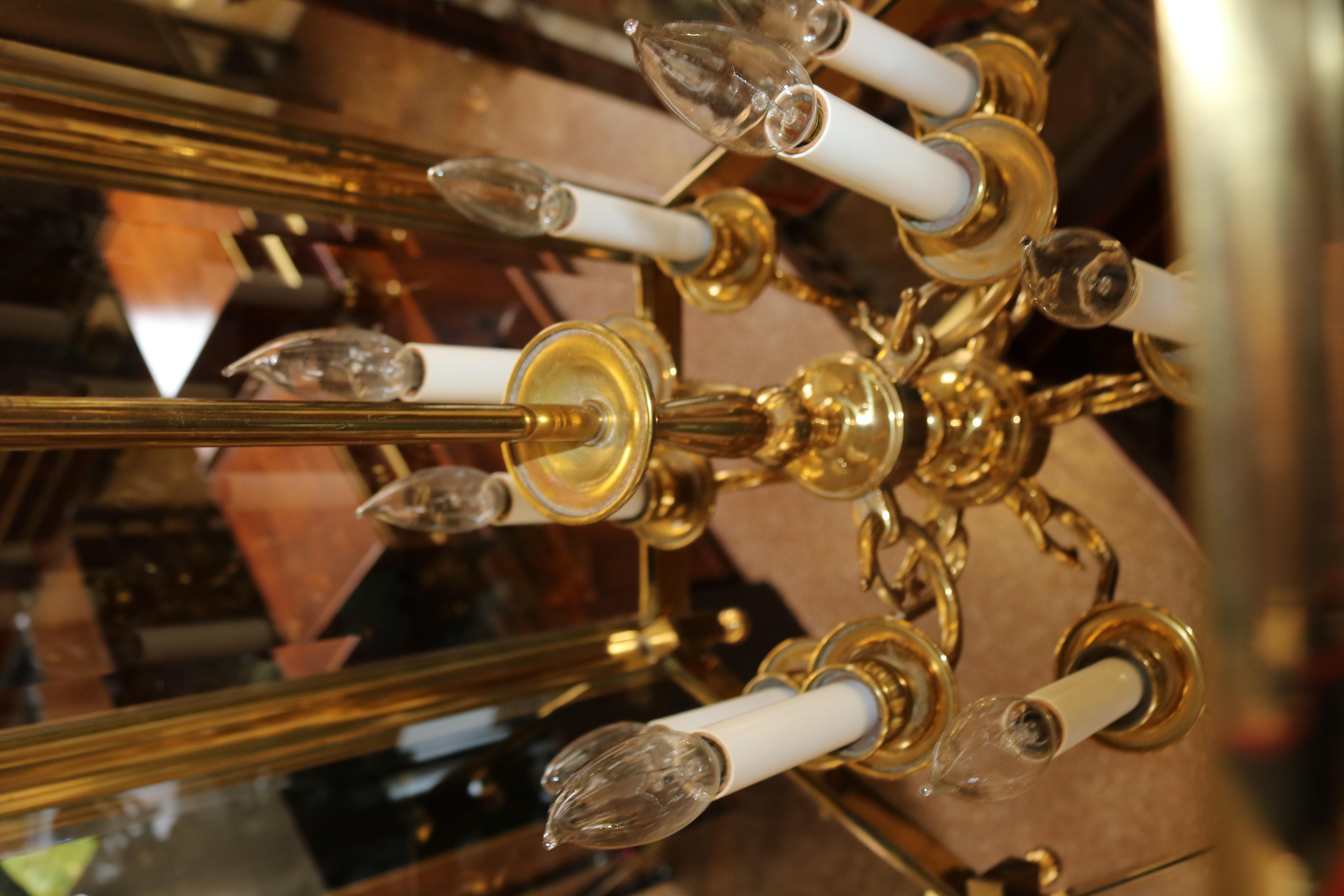 Large Brass Hexagon Shape Lantern Chandelier 9 Light Beveled Glass For Sale 5