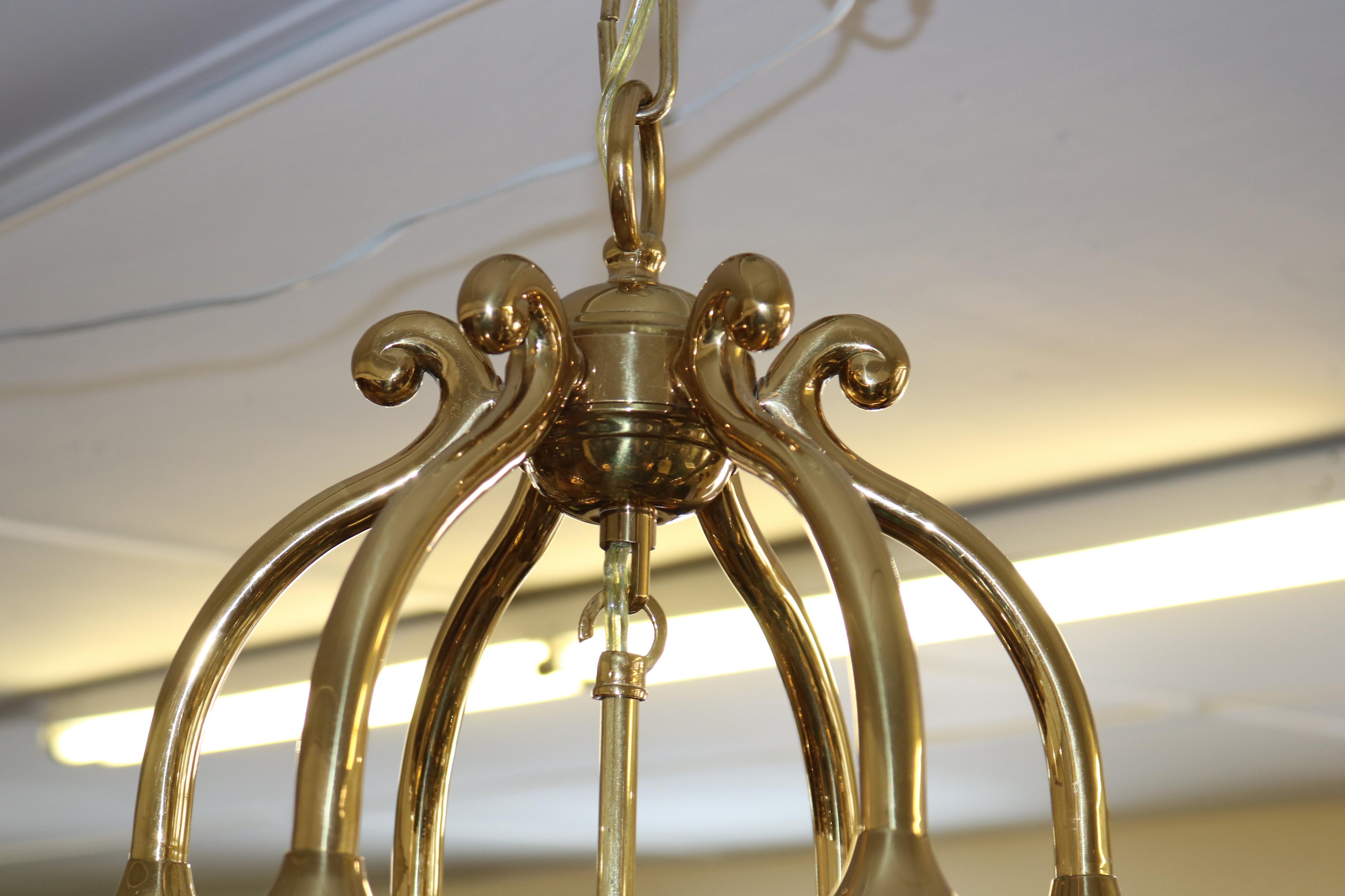 Large Brass Hexagon Shape Lantern Chandelier 9 Light Beveled Glass 3