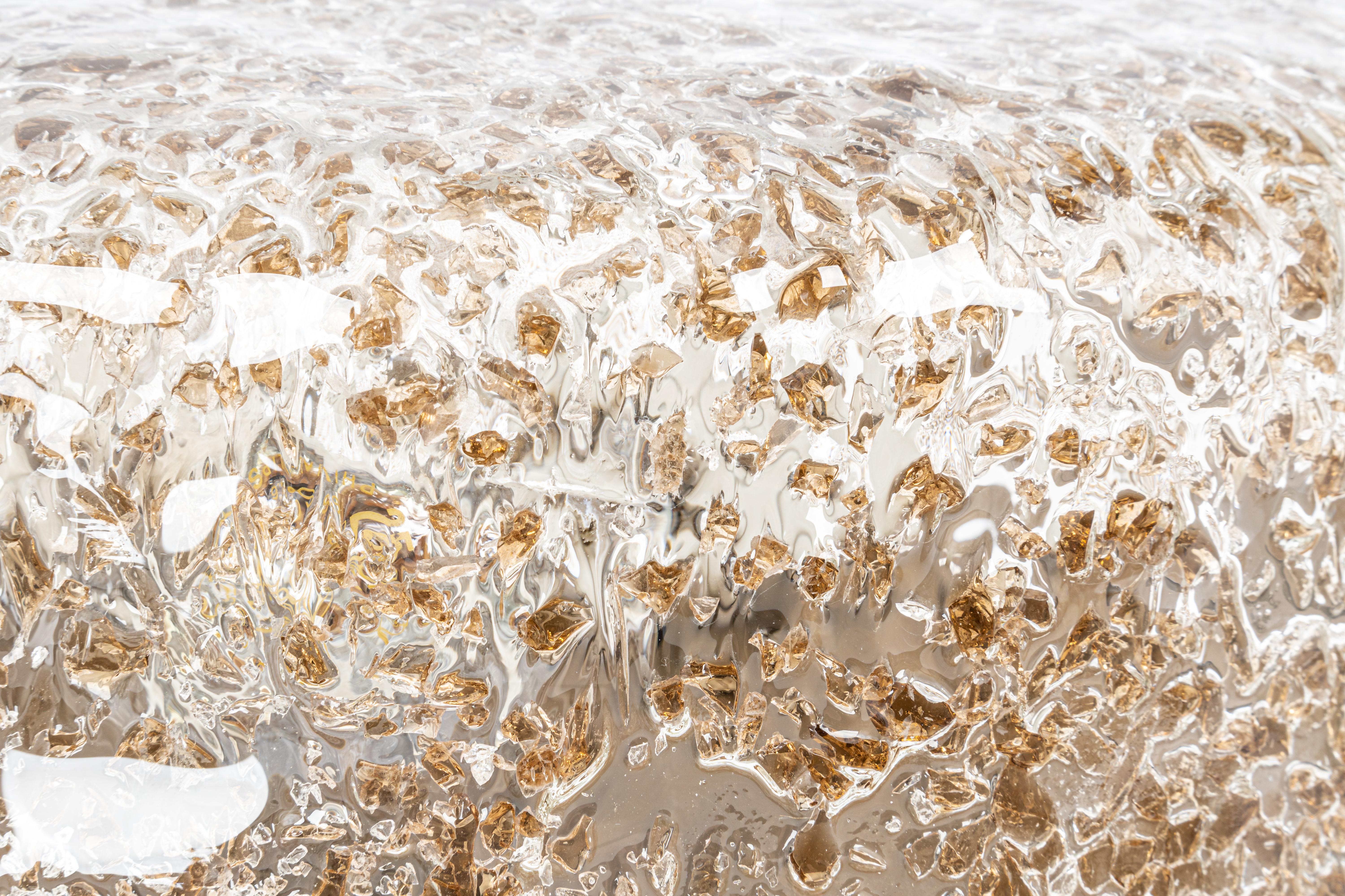 1 of 2 Large Brass Hillebrand Murano Glass Flush Mount, Germany, 1970s In Good Condition For Sale In Aachen, NRW