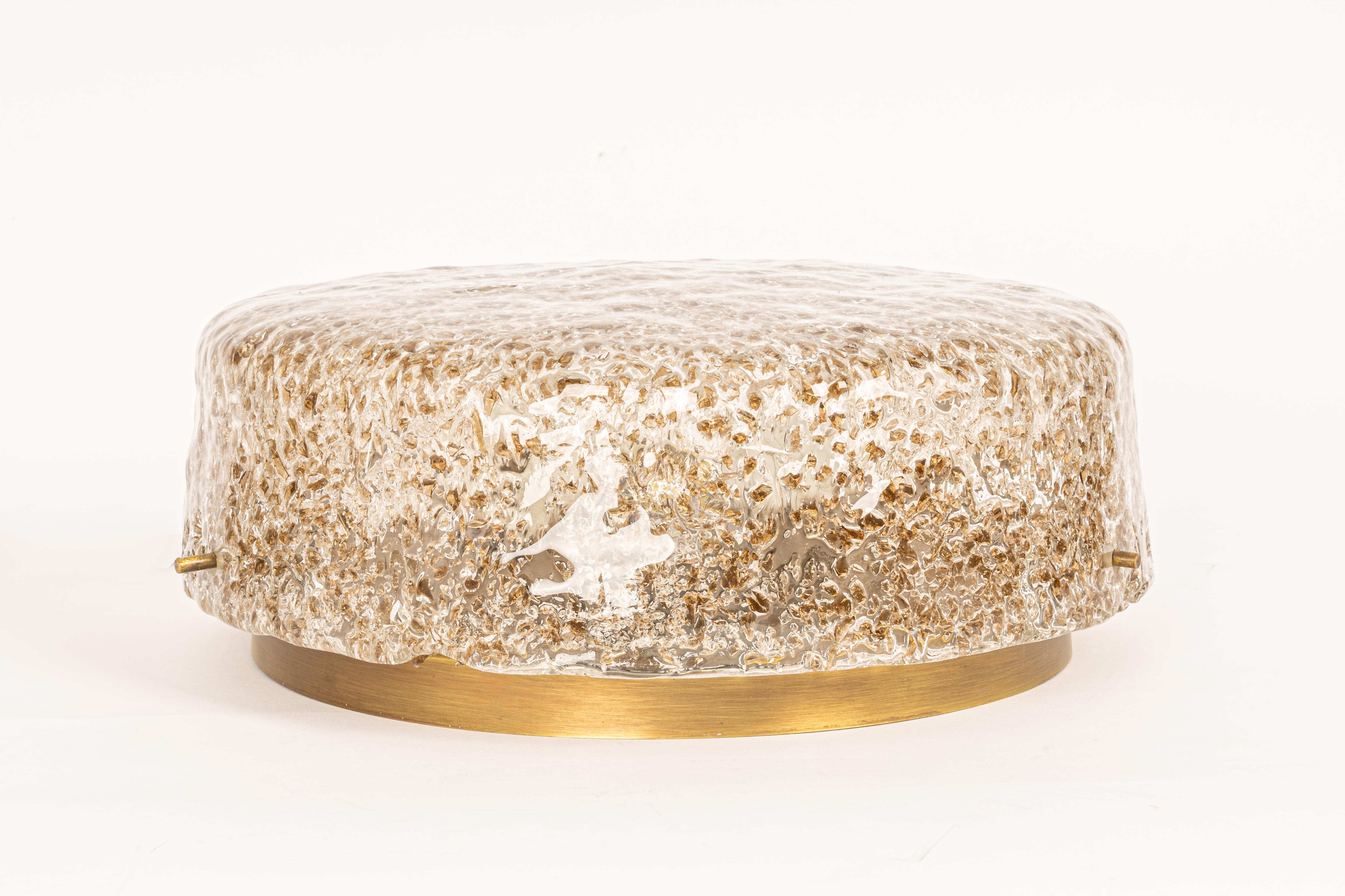 1 of 2 Large Brass Hillebrand Murano Glass Flush Mount, Germany, 1970s For Sale 3