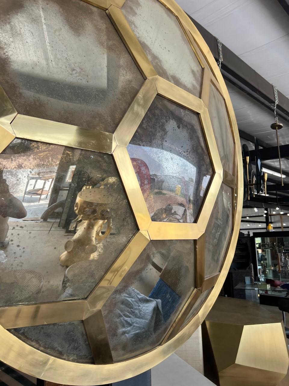 Large Brass Honeycomb Convex Mirror For Sale 7