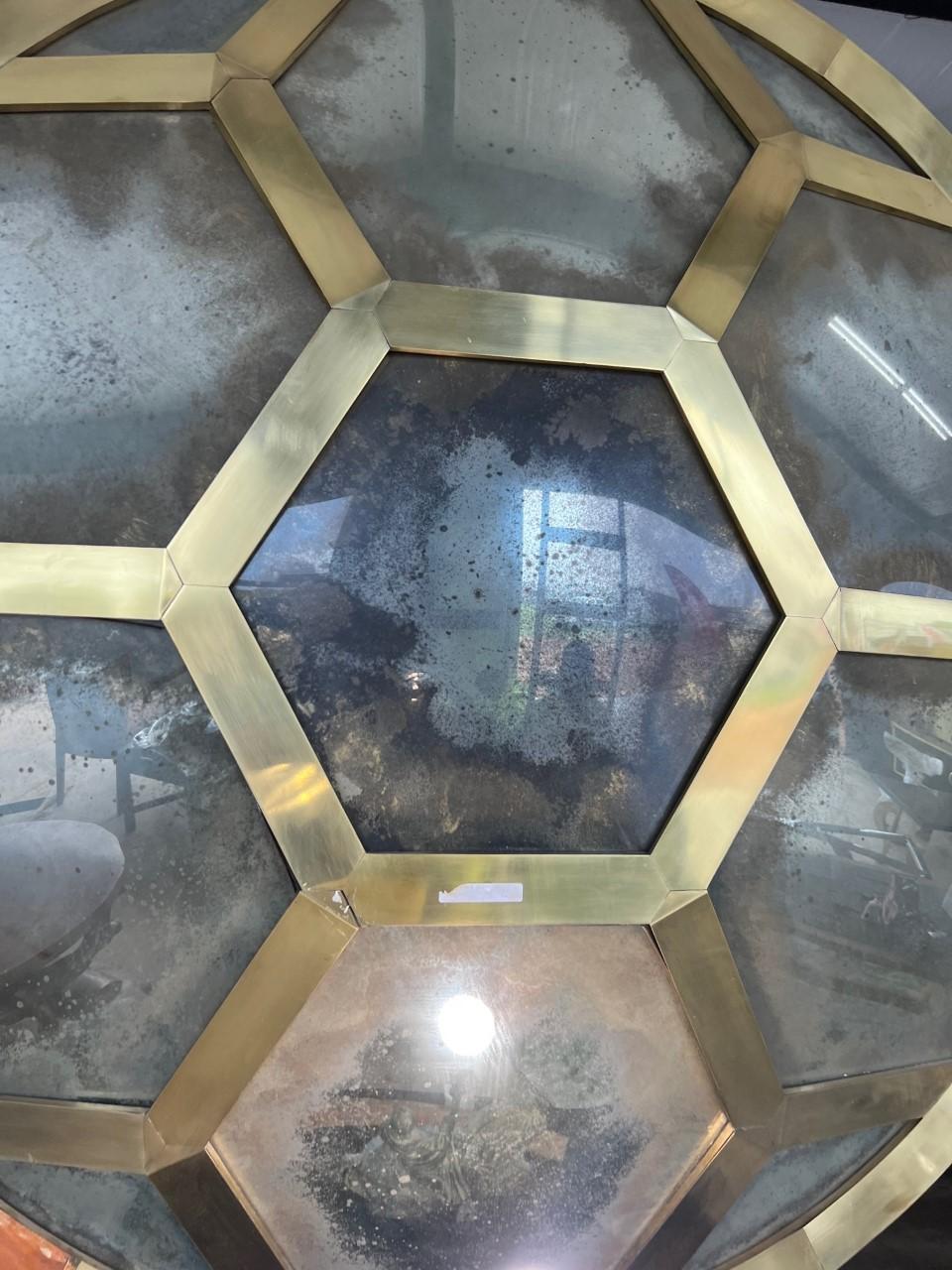 Large Brass Honeycomb Convex Mirror For Sale 8