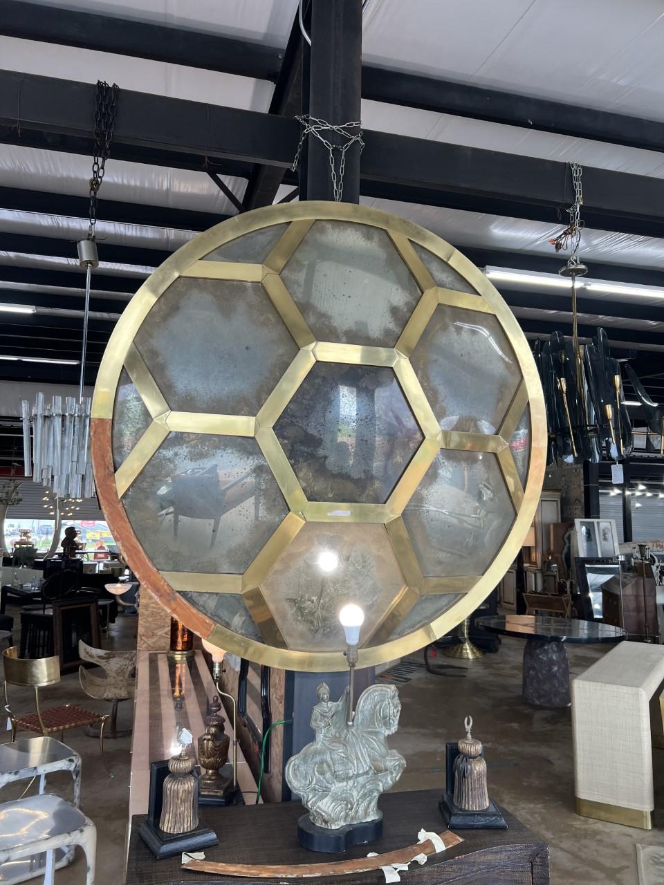 Large Brass Honeycomb Convex Mirror For Sale 9