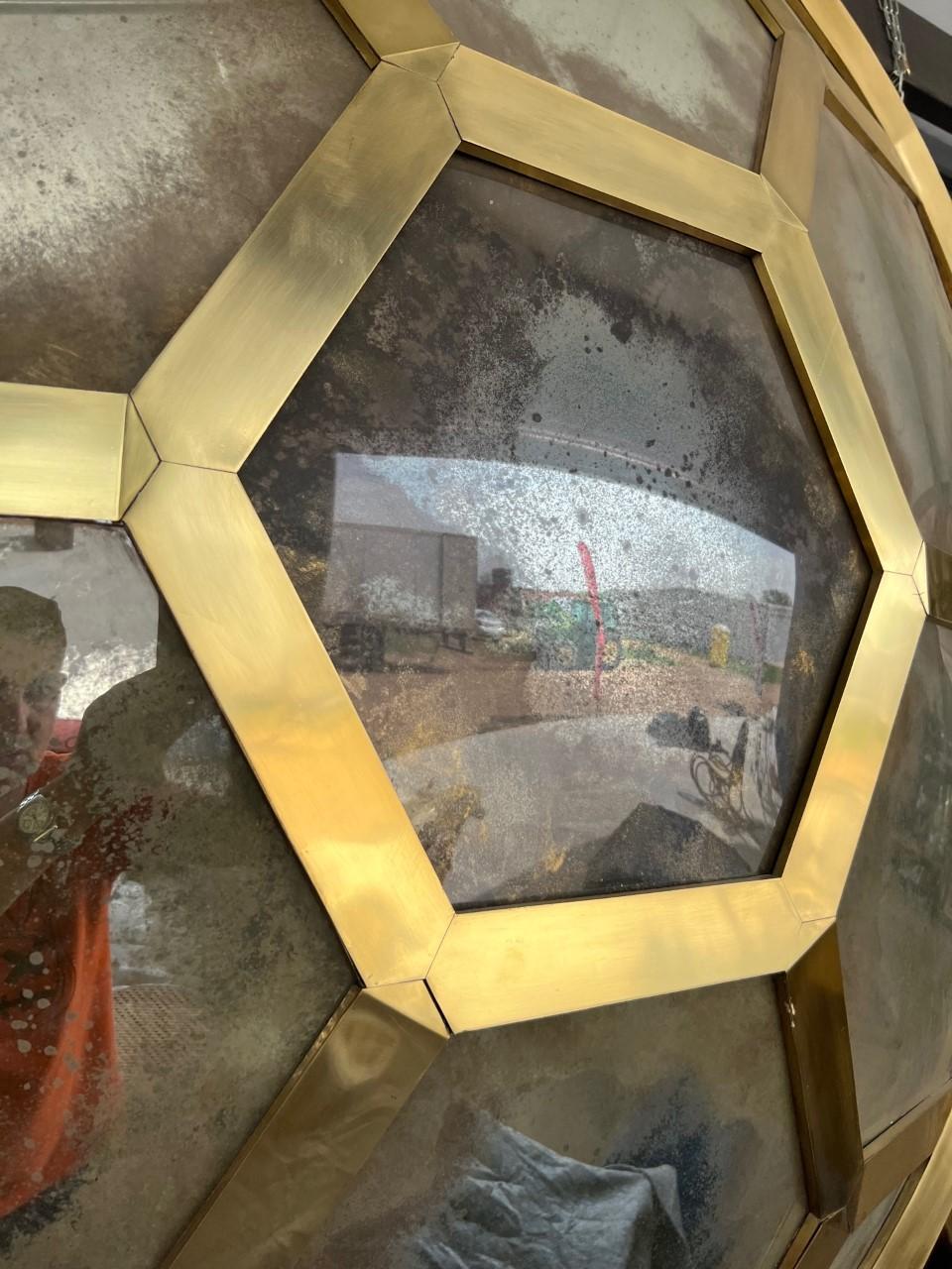 Large Brass Honeycomb Convex Mirror In Good Condition For Sale In Cathedral City, CA