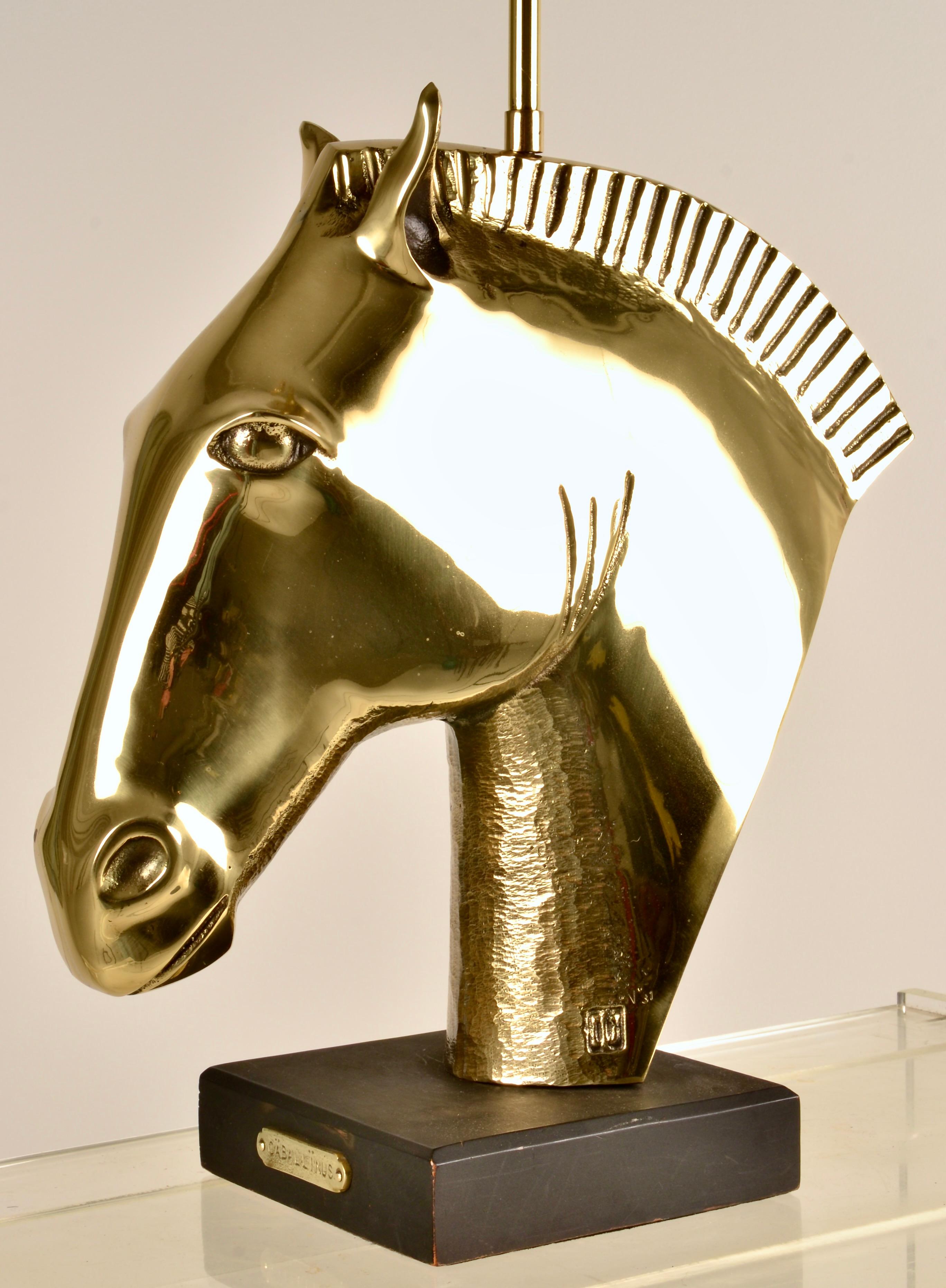 Late 20th Century Large Brass Horse Head Lamp 