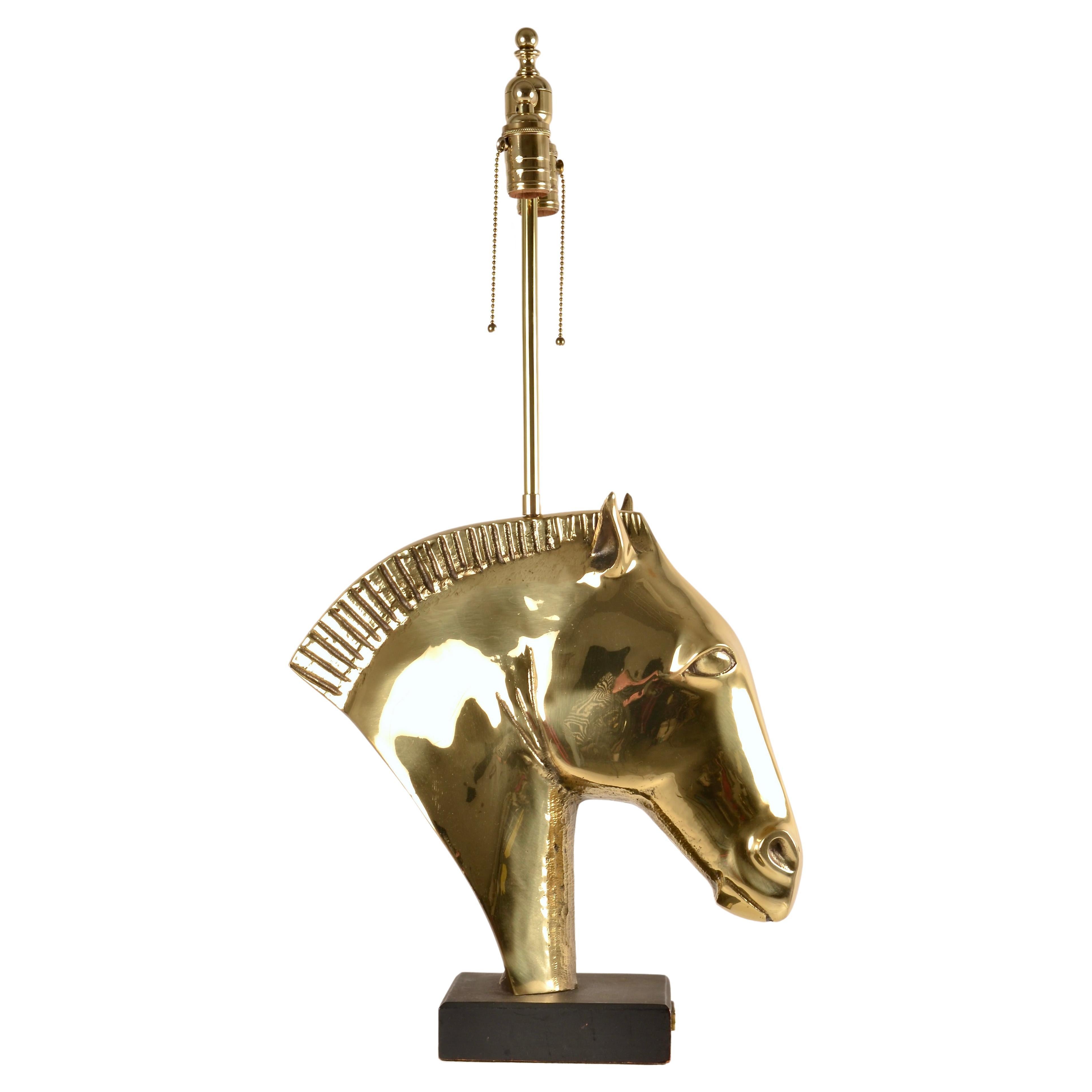 Large Brass Horse Head Lamp "Caballinus"