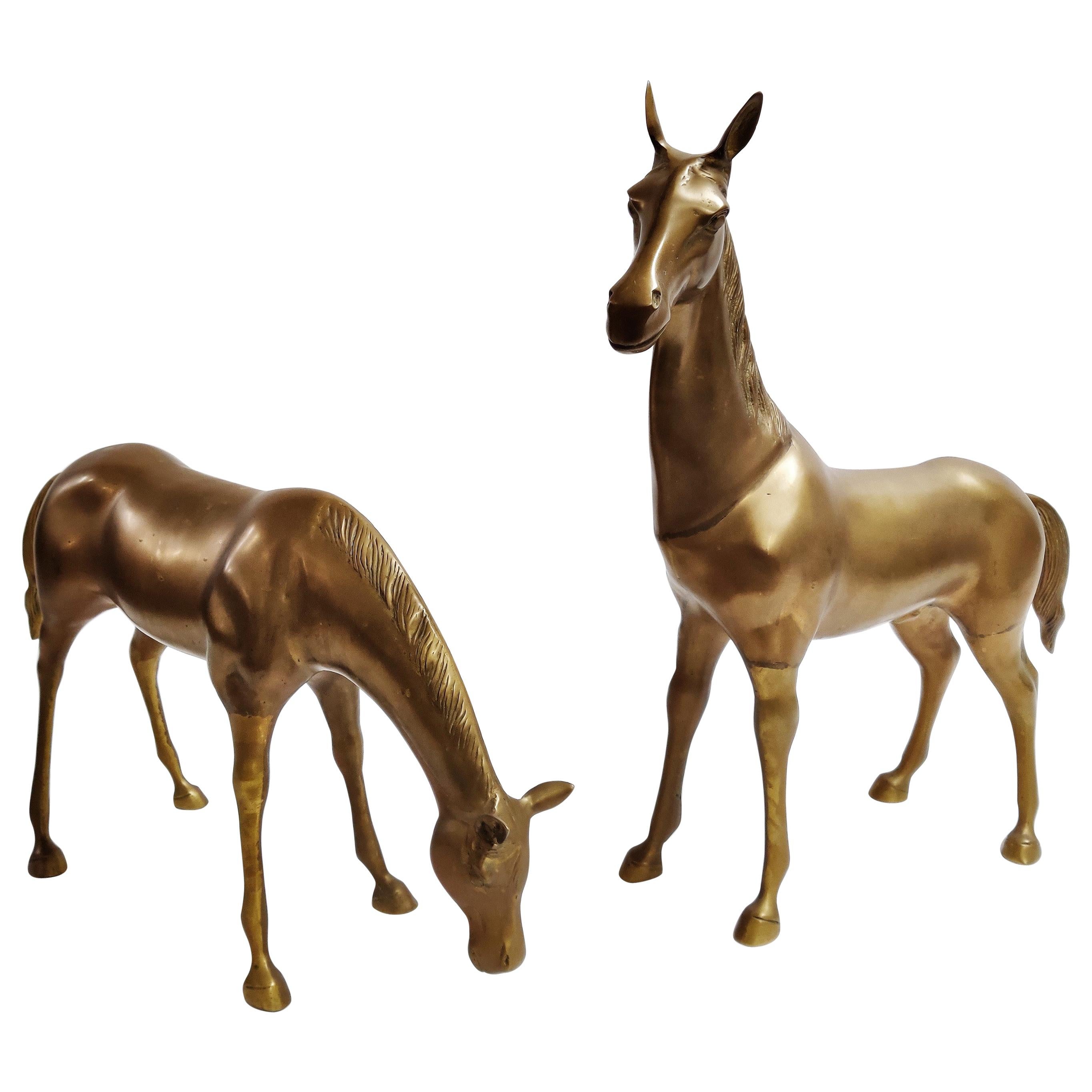 Large Brass Horse Statues, 1970s