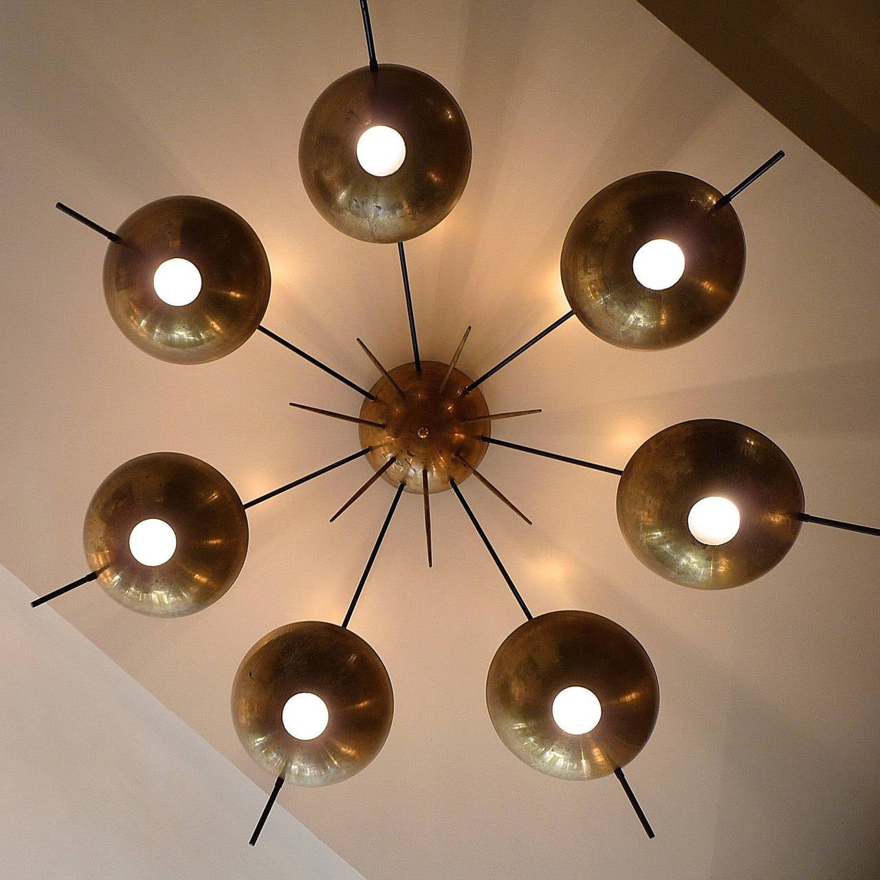 Large Brass Italian Ceiling Lamp in the Style of Stilnovo In New Condition For Sale In Bochum, NRW