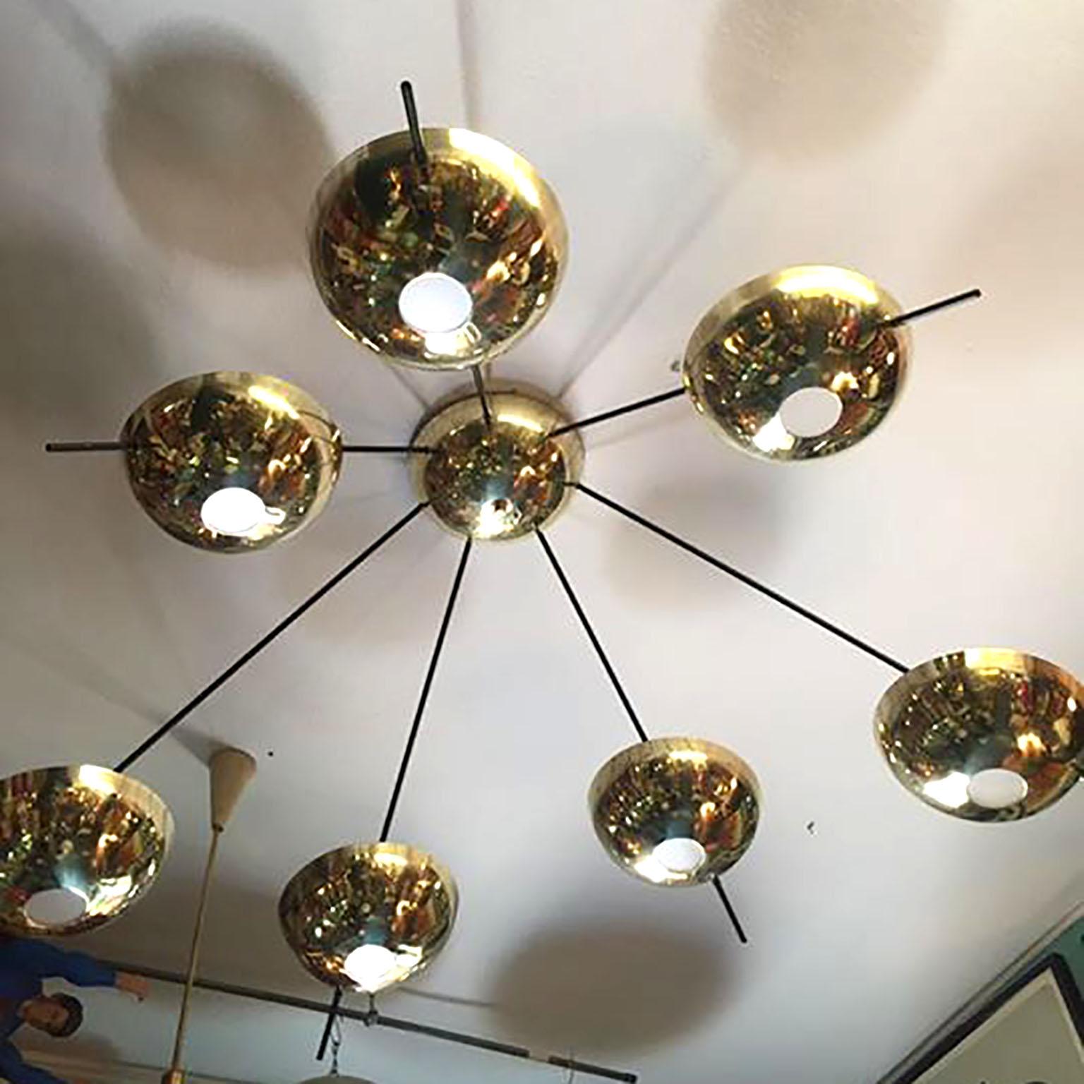 Contemporary Large Brass Italian Ceiling Lamp in the Style of Stilnovo For Sale