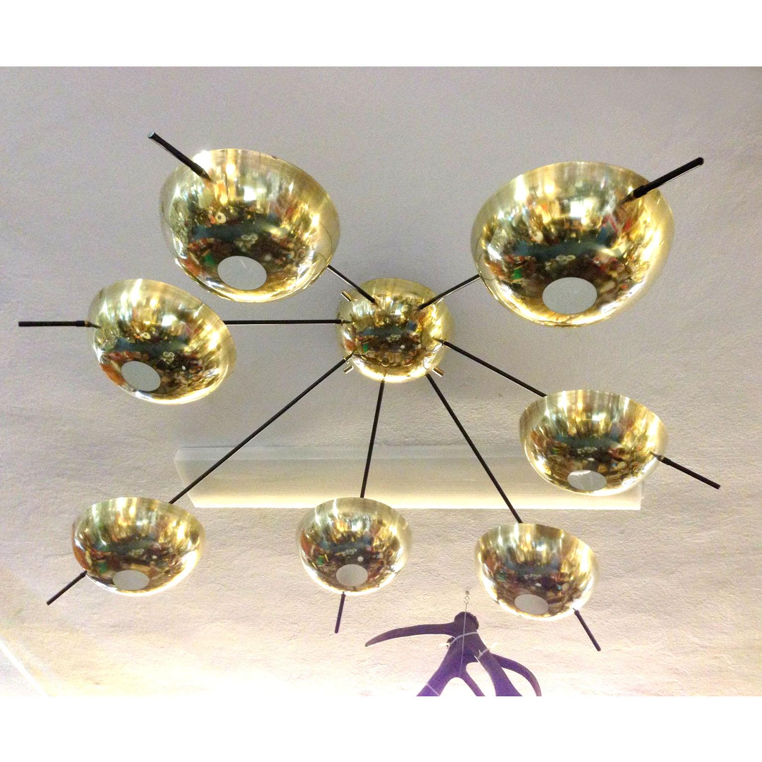 Large Brass Italian Ceiling Lamp in the Style of Stilnovo For Sale 1