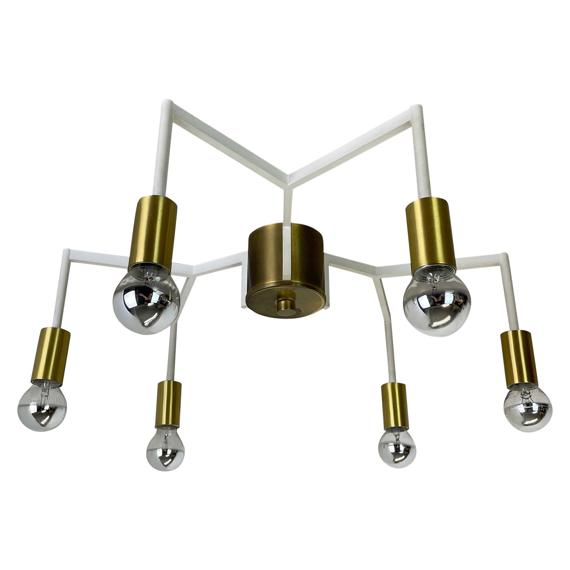 Plafonnier encastré SPUTNIK en laiton de style Stilnovo, Italie, années 1960