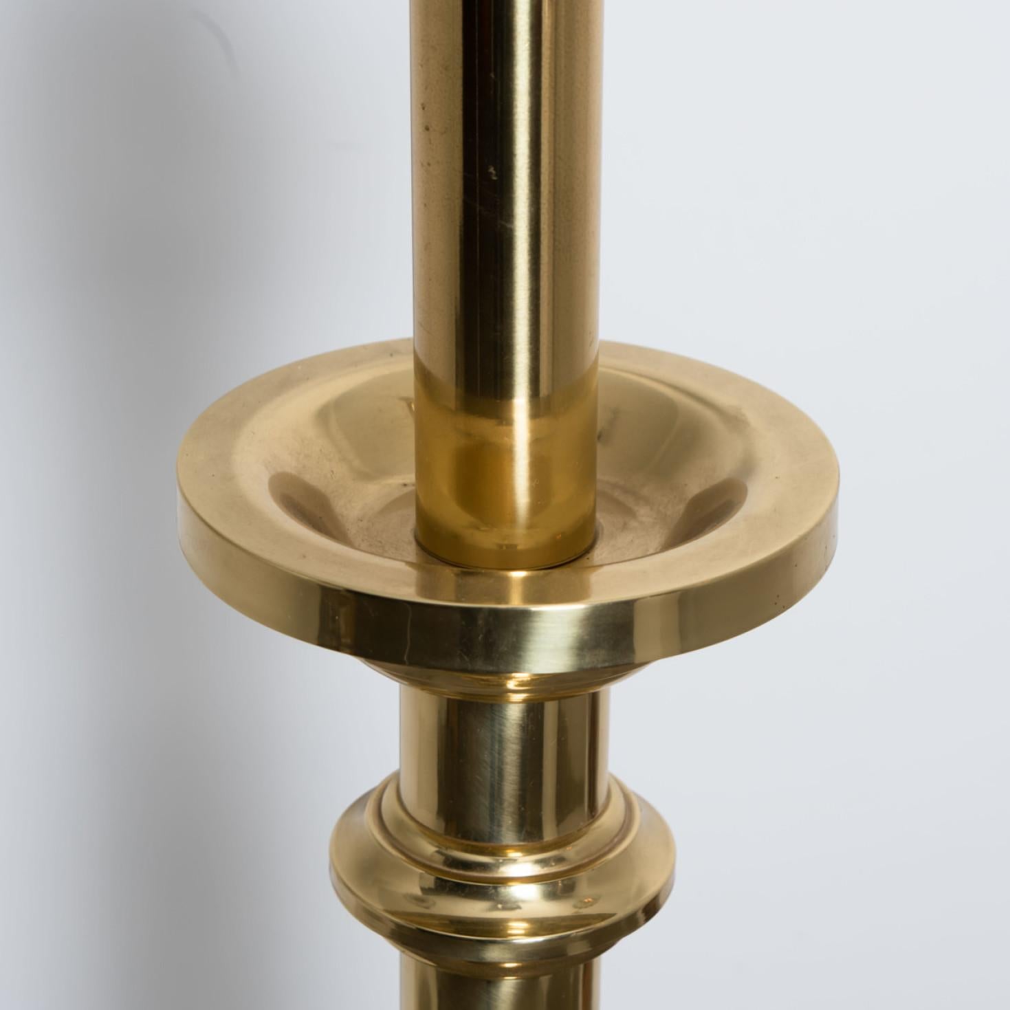 Large Brass Kaiser Floor Lamp with Silk Lampshade by René Houben 4