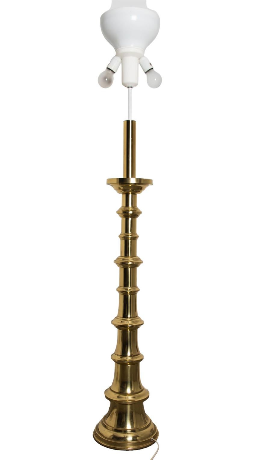 German Large Brass Kaiser Floor Lamp with Silk Lampshade by René Houben