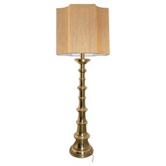 Large Brass Kaiser Floor Lamp with Silk Lampshade by René Houben